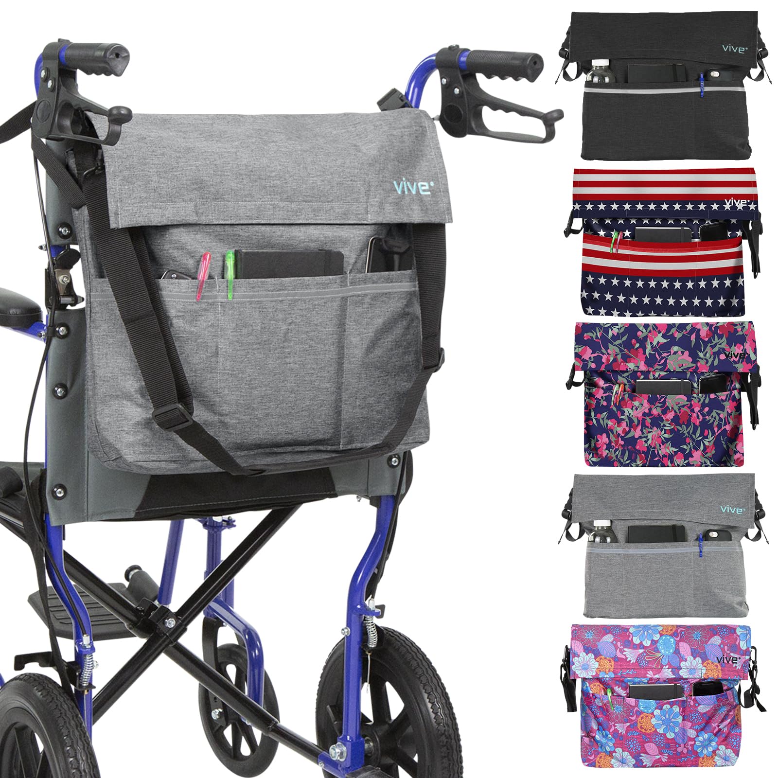 ViveWheelchair Bag - Electric Wheel Chair Walker Accessories Pouch for Adults, Seniors, 15 Colors - Large Tote Accessory to Hang on Back, Power Transport Storage Travel Backpack for Men, Women