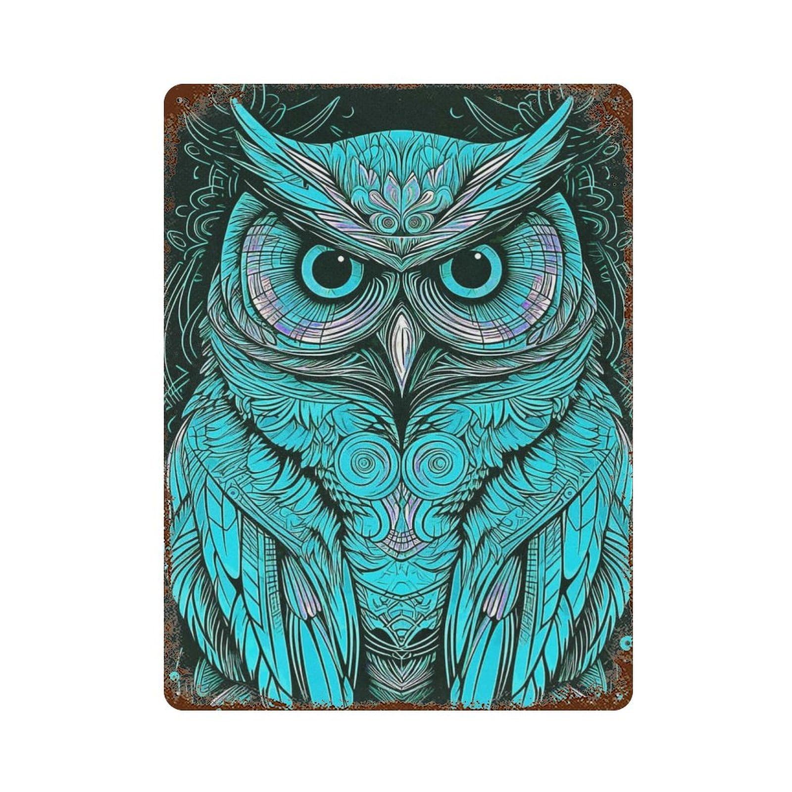 Blue Owl 15.7"x11.8" Rustic Tin Plaque, Retro Wall Decor for Garage, Bar And Workshop Decor