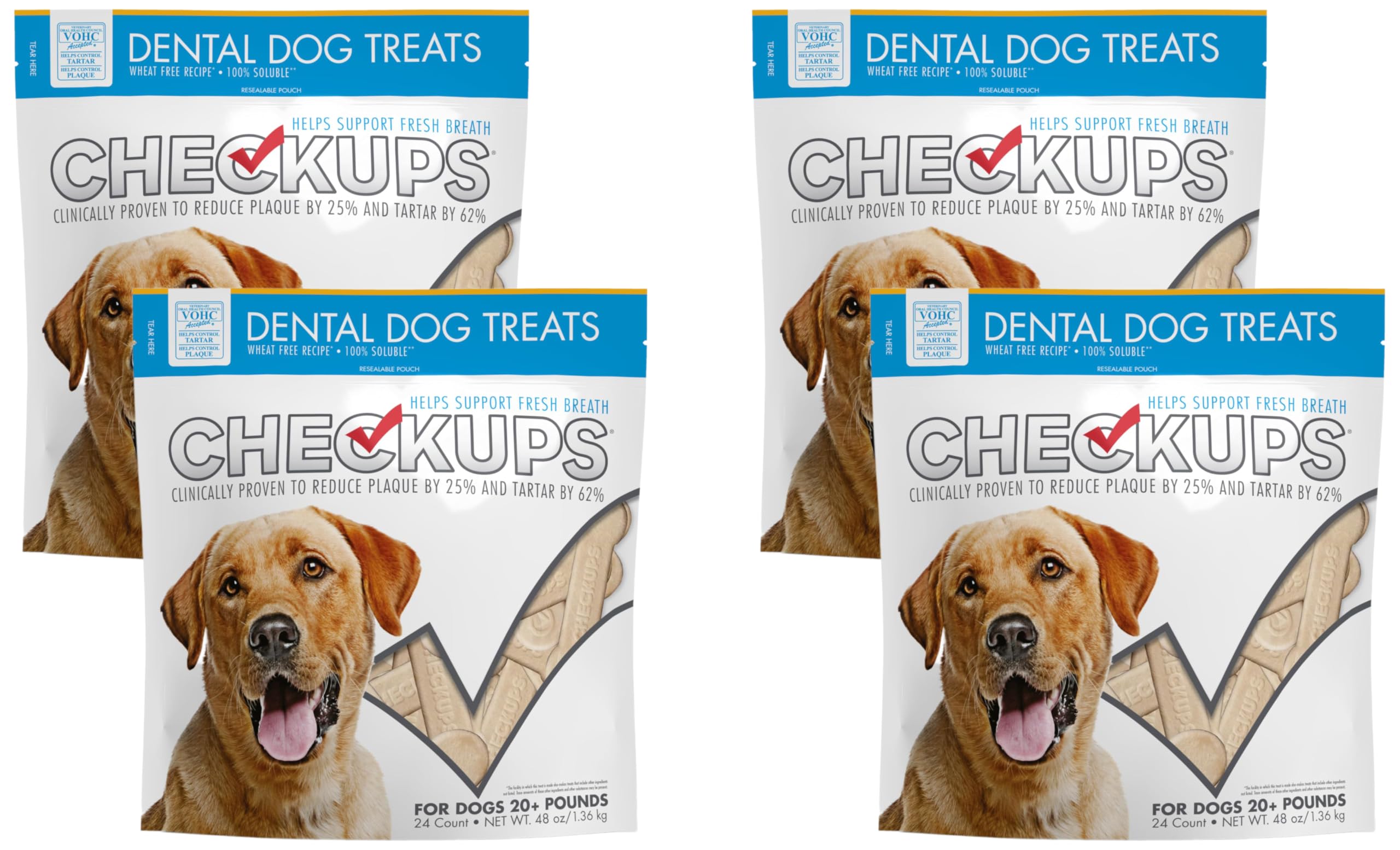 Checkups Dental Dog Treats, 24 Treats - 48 oz. in Each Pack (Pack of 4)
