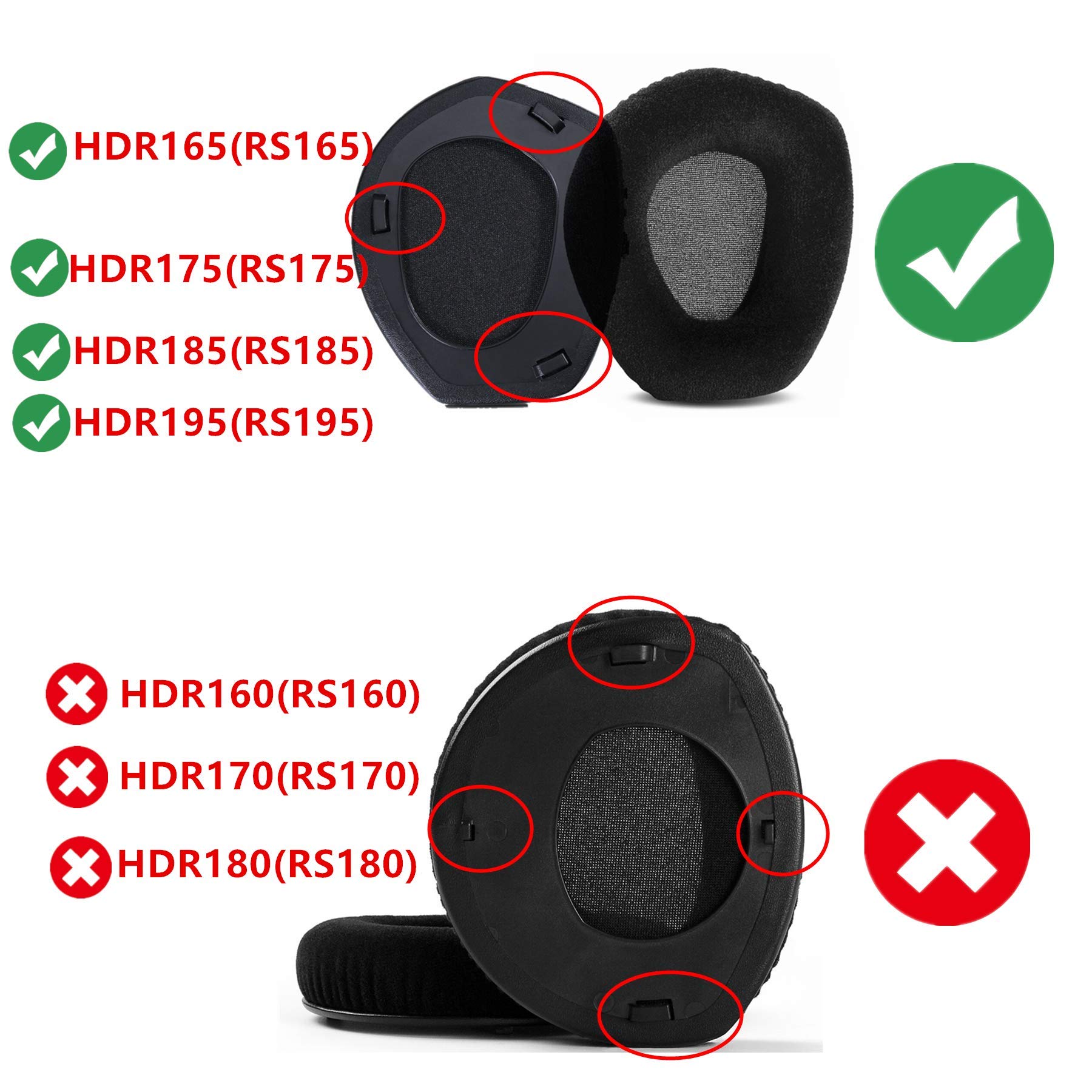YDYBZB Ear Pads Replacement HDR165 HDR175 HDR185 HDR195 RS165 RS175 RS185 RS195 Compatible with Sennheiser HDR165/175/185/195 RS165/175/185/195 Headphone