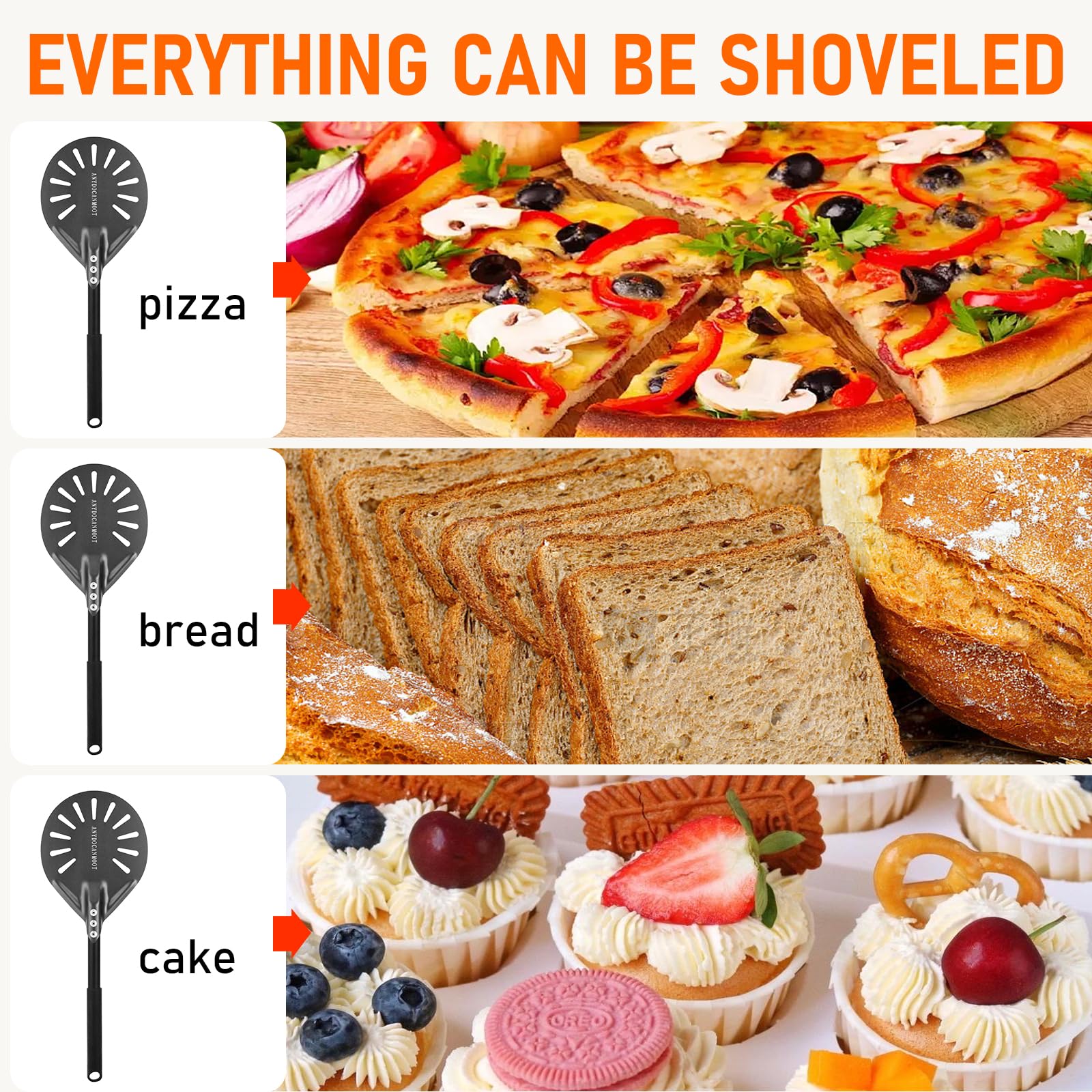 Espátula perforada para pizza de 6 pulgadas, espátula de pizza de mango largo, espátula de pizza de metal para interiores y exteriores (6 pulgadas) 8