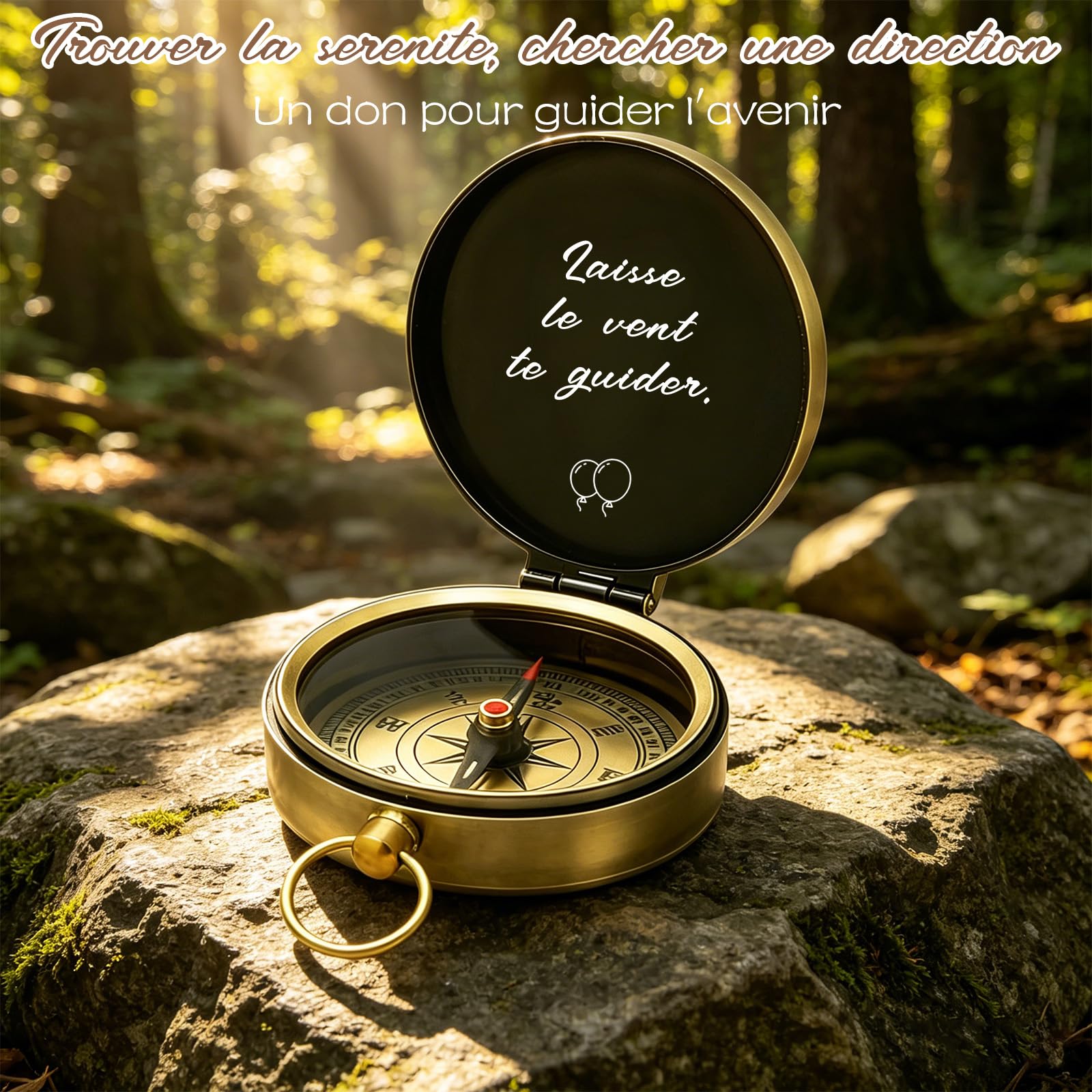Boussole Personnalisée avec Nom Boussole de Poche Gravure Personnalisable avec Texte et Icône Cadeau Homme Femme Aventurier Ami Randonnée Mariage