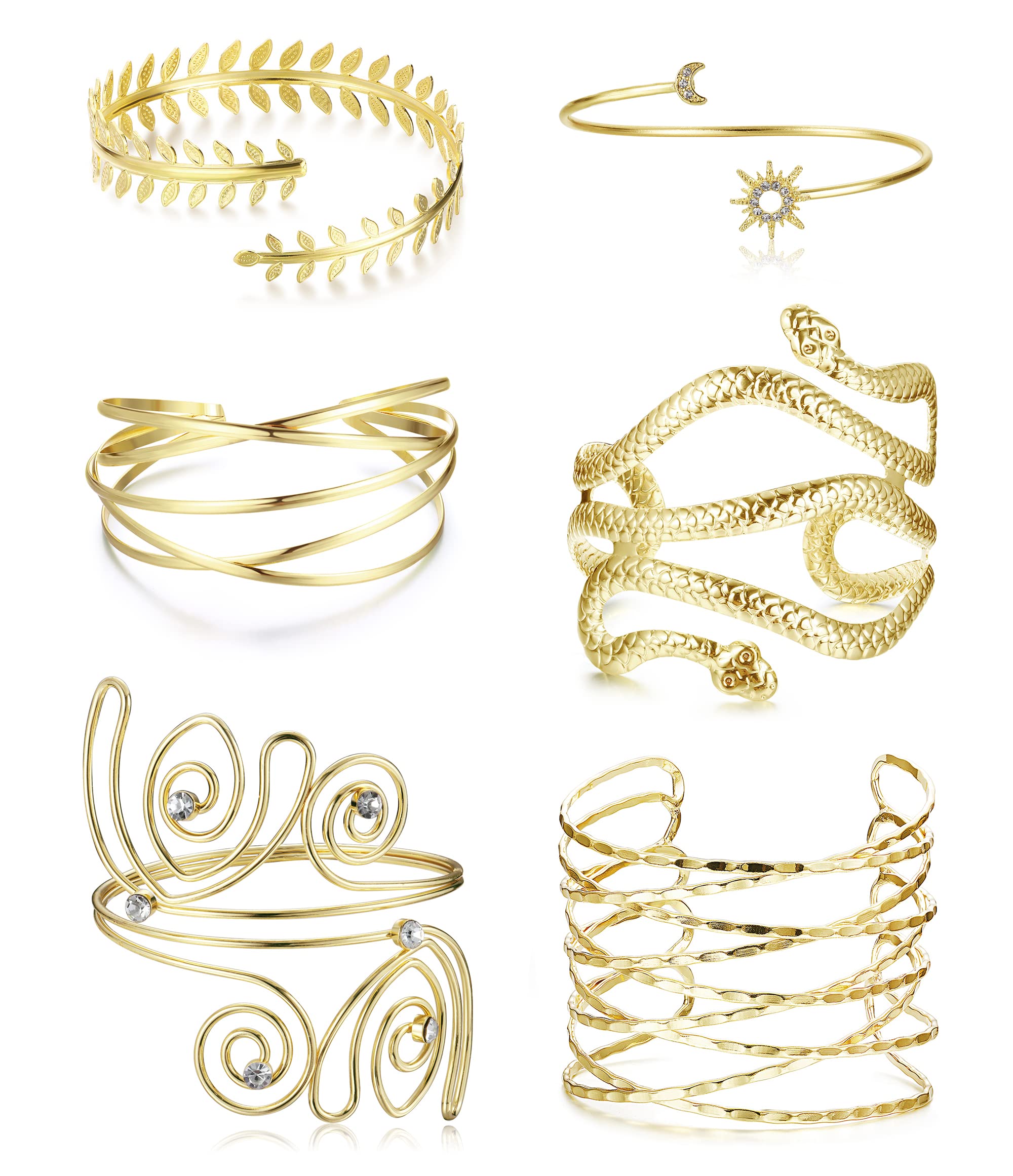 ORAZIO6Pcs Cuff Bracelets for Women Girls| Upper Arm Cuff Jewelry Open Armlets| Simple Snake Armband Coil Bracelet Set| Minimalist Bangle| Adjustable Cuff Bangles Set for Halloween Accessories