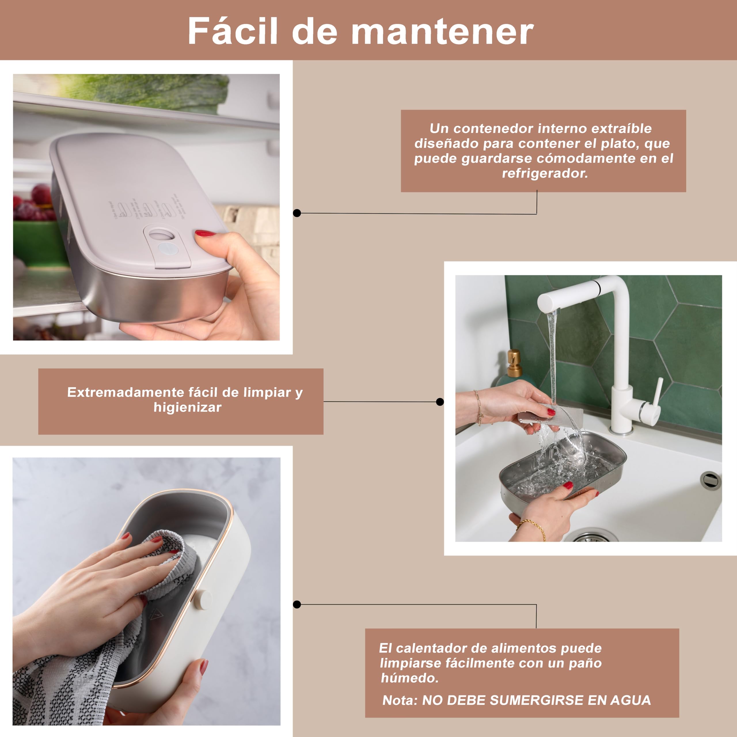 Bella Epoca® - Fiambrera eléctrica, un Portacomidas Elegante. Calentador Portátil da comida con 2 Compartimentos y Recipiente térmico en Acero Inoxidable (1L / 45W)