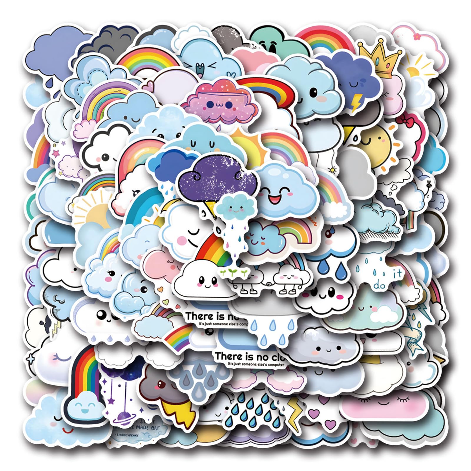 110PCS Cute Cloud Stickers for Scrapbooking Water Bottles Journaling, Eikecy Rainbow Stickers for Kids Teens Adults Waterproof Vinyl Decals Kawaii