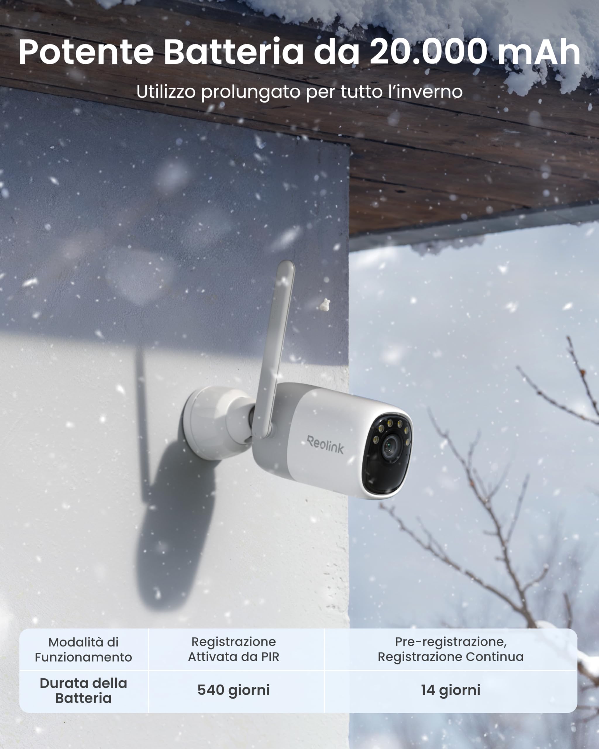 Reolink Altas, Telecamera WiFi Esterno Senza Fili 2K con Pannello Solare | Pre-registrazione, 4MP Visione Notturna ColorX, Batteria 20000mAh, AI Persone/Veicoli/Animali, 5GHz per Sorveglianza Esterna