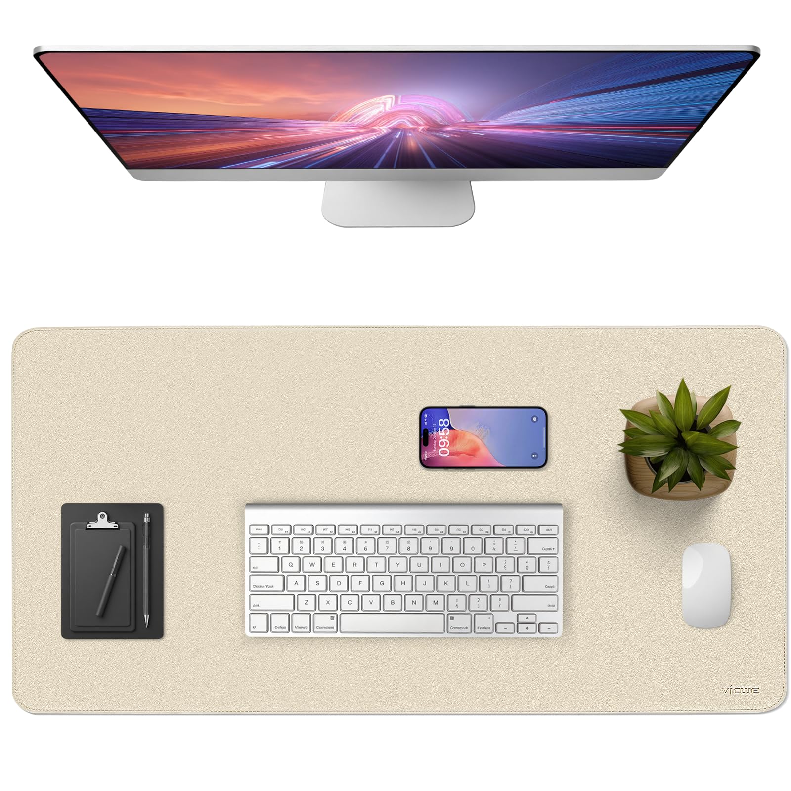 Vicwe Tappetino per Mouse, 120cm x 43cm PVC Pappetino da Scrivania in Pelle, Antiscivolo e Protezione da Scrivania Impermeabile per Ufficio/Casa (Grigio)