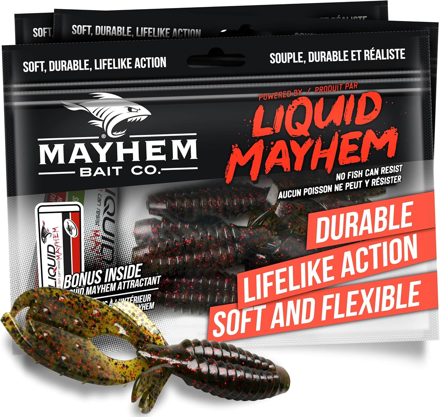 Liquid Mayhem 4” Incursion Craw, Soft Plastic Bass Lures – Easy to Rig with Lifelike Action – Includes Bonus 10ml Attractant Gel – 5 Baits Each Pack