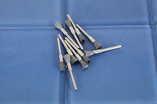 Miniatura 2 de TEMO 10 cepillos de alambre de acero al carbono de 14 de pulgada con vástago de 18 pulgadas para Dremel y otras herramientas rotativas en