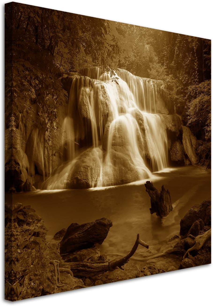60 x 60 cm Sepia Waterfall Forest Photo Canvas Picture Wall Kanchnaburi Province Thailand