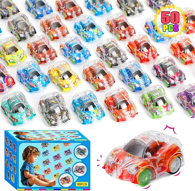 Worgree 50 Pcs Mini Pull Back Cars, Small Race Car Toys Bulk Party Favors for Kids 4-8 8-12 Treasure Box Toys for Classroom Prizes Pinata Goodie Bags Stuffers Birthday Gifts for Boys Girls Toddlers