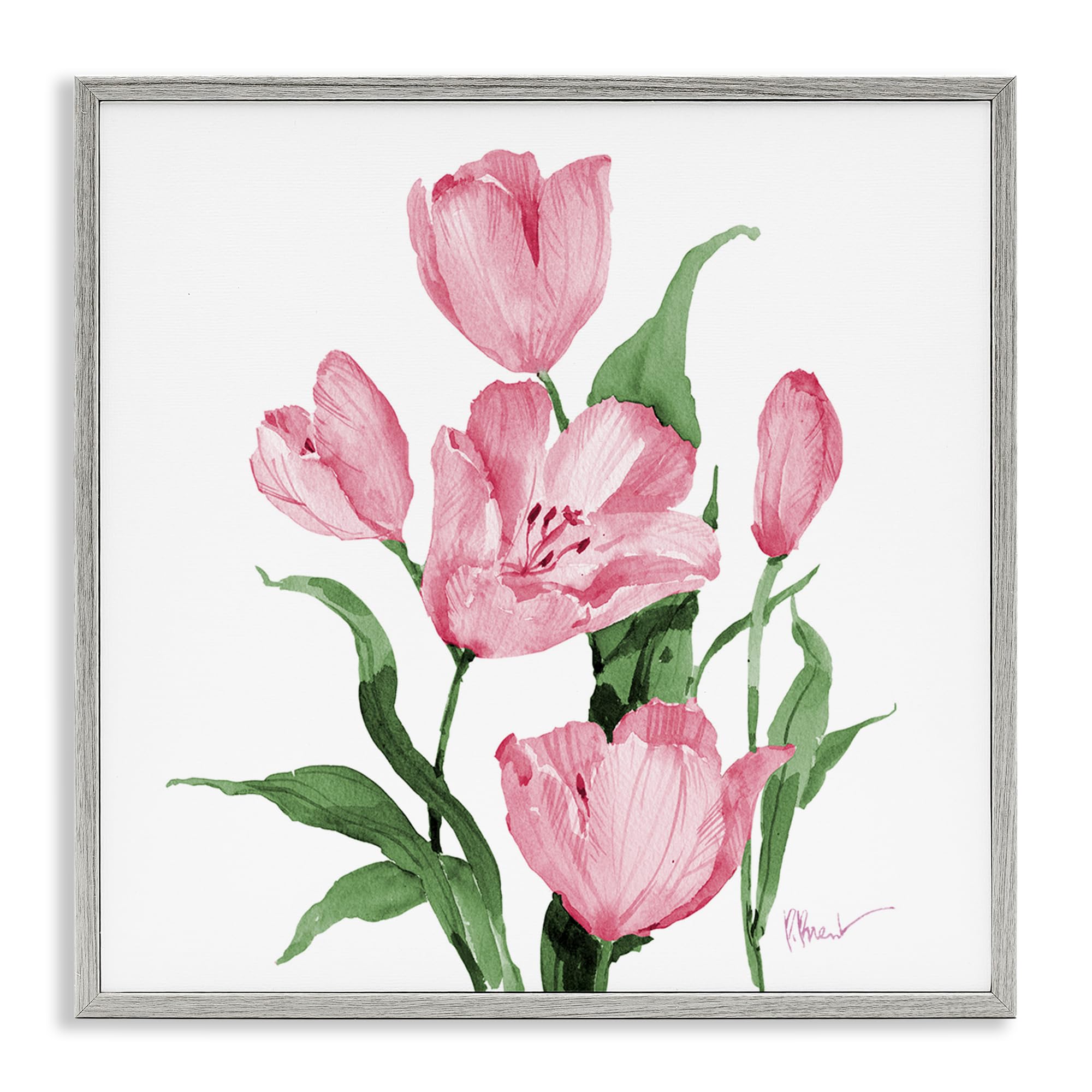 Affiche encadrée tulipes pour décorer un salon cocooning gris et rose pastel