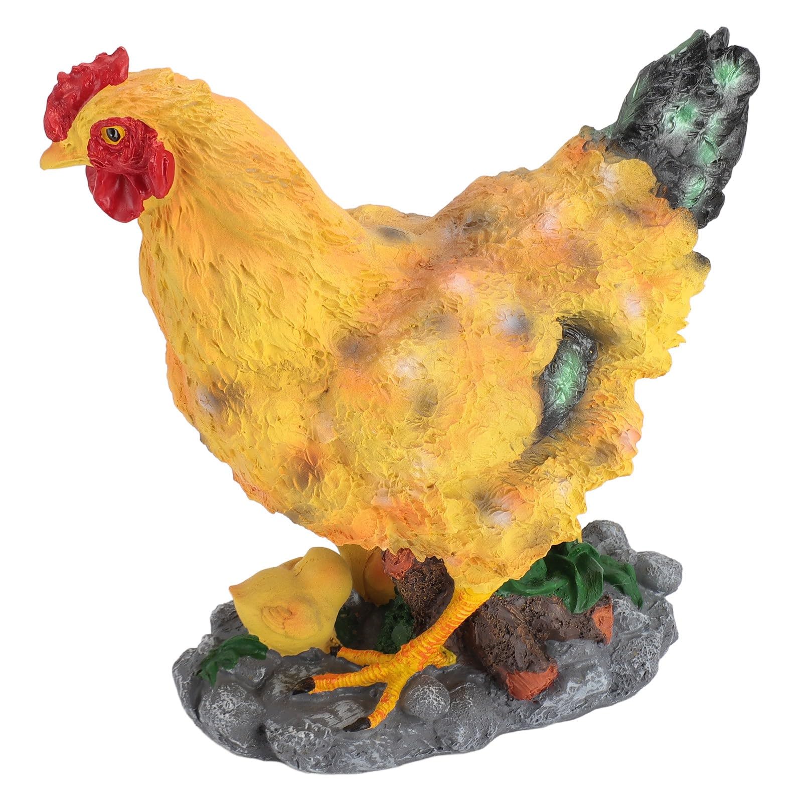 GLOGLOW Statua da Giardino con Gallina, Scultura in Resina con Pollo con Pulcino, Decorazione da Esterno per Tutte le Condizioni Atmosferiche per Giardino Fatato, Fioriere Succulente, Patio