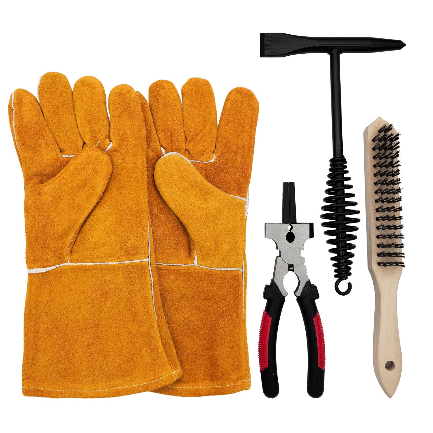 VASTOOLS Welding Accessories,Welding Chipping Hammer, Leather Welding Gloves 13.5",6-in-1 Welpers Pliers 7",Wire Brush 11",for Welder