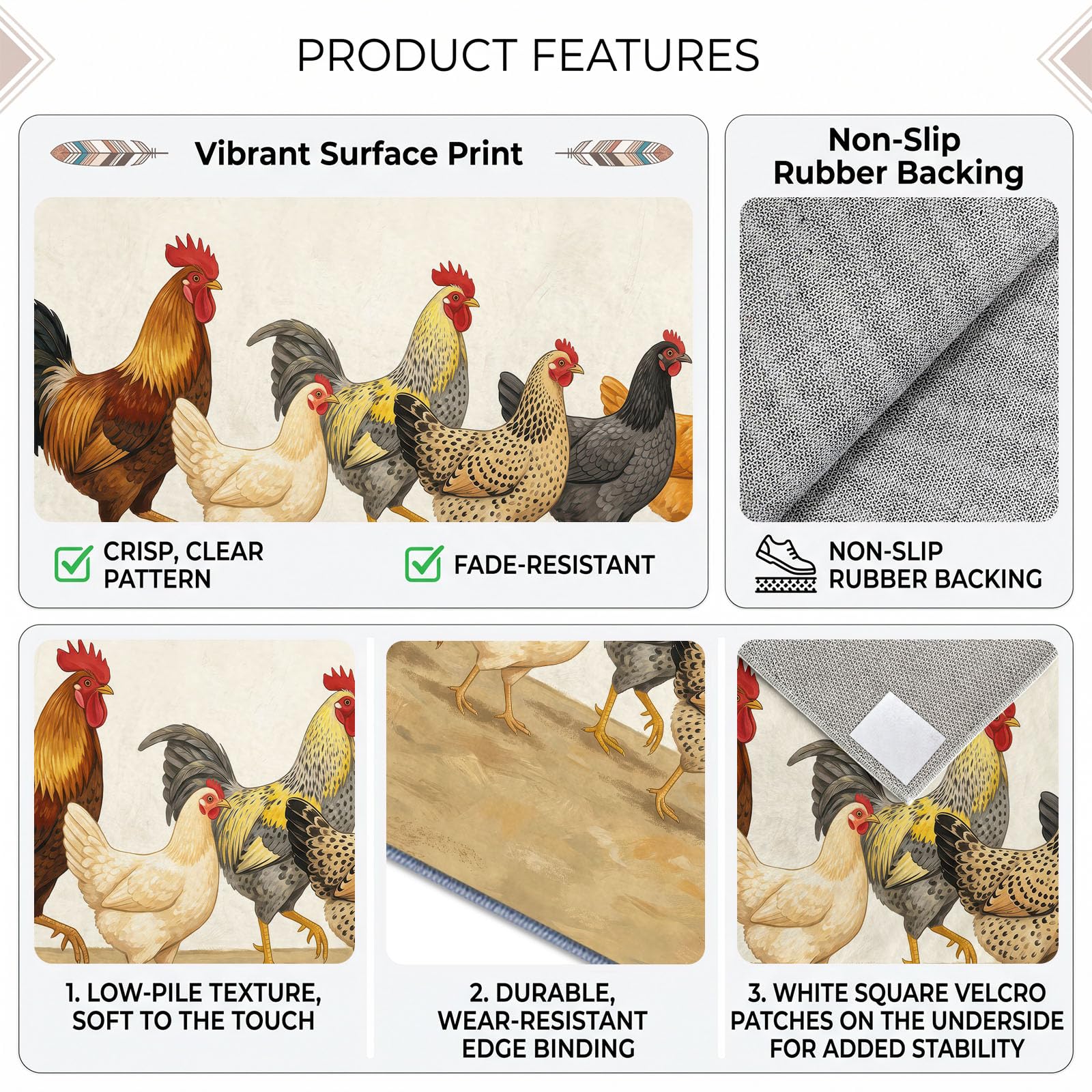 Générique Tapis Animal Poulet d’intérieur Durable, Facile à Nettoyer 200x300 cm, Rural Minimaliste Drôle Fun Tapis pour Salon, Chambre, Cuisine ou entrée