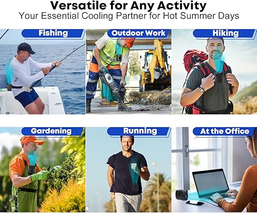 Miniatura 8 de Ventilador portátil recargable, 4 velocidades, fuerte flujo de aire pequeño, ventilador de cuello con clip en la cintura debajo de la camisa,