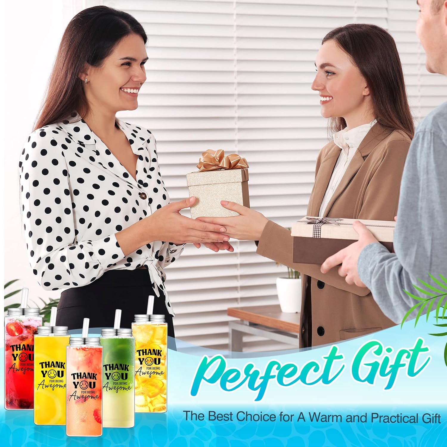 Skylety 24 Pcs Employee Thank You Gifts Bulk Plastic Cups 17 oz Fun Rectangular Large Cups Inspirational Thank You Gifts Reusable Acrylic Skinny Tumblers with Lid Straw for Team Staff Teacher Nurse - Image 6