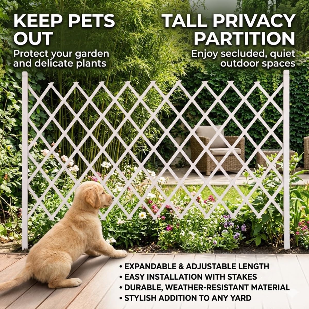 Treillis Jardin Bois Naturel, Brise Vue Bois Extensible, Clôture Rétractable Décorative Barrière Animaux Support Plantes Grimpantes Cour Pelouse Patio(Brun,90cmHx200cmL)