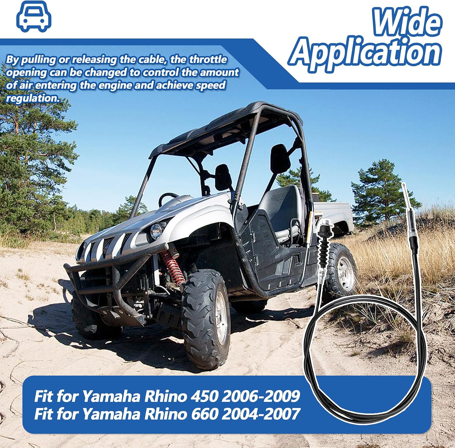 Throttle Cable Fit for Yamaha Rhino 450 2006-2009 660 2004-2007 Replace 5UG-26311-10-00