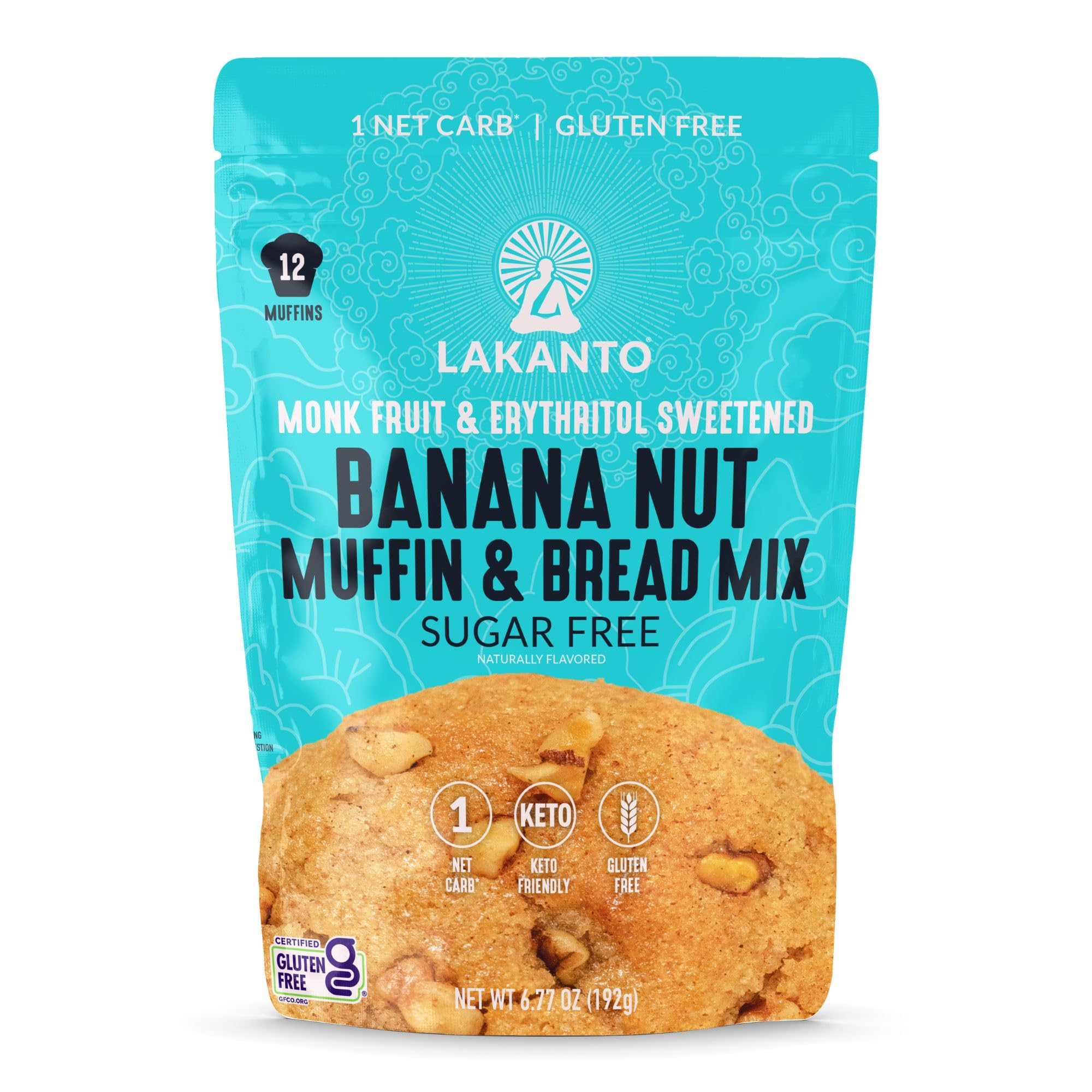 Lakanto Sugar Free Banana Nut Muffin and Bread Mix - Sweetened with Monk Fruit Sweetener, 2g Net Carbs, Gluten Free, Naturally Flavored, Keto Diet Friendly, Dairy Free (12 Muffins)