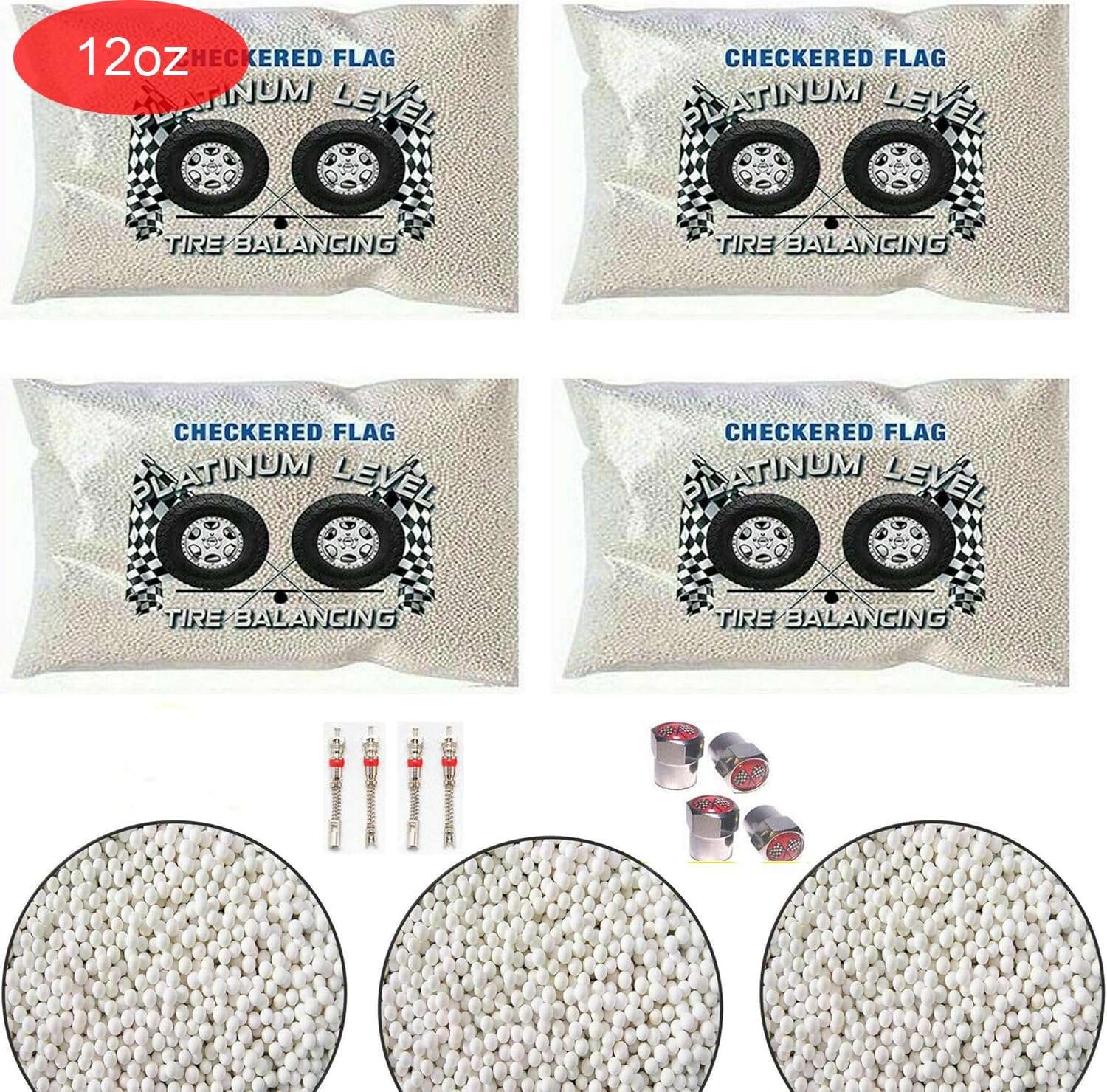 4-12-CFTB Tire Balancing Beads for Trucks, 2mm White Ceramic Beads, 12oz Packs of 4 - Great for Counteracting Heavy Spot in Semi, Medium Duty Trucks,