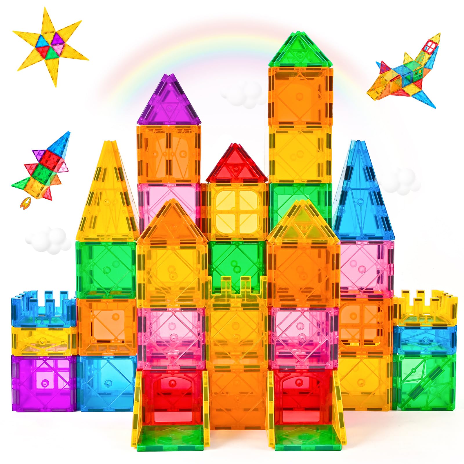 Katiago Magnetic Tiles for Kids 64PCS Magnetic Building Blocks Educational Learning Construction STEM Toys for Boys Girls Age 3 4 5 6 7 8 Years Old Christmas Birthday Gifts