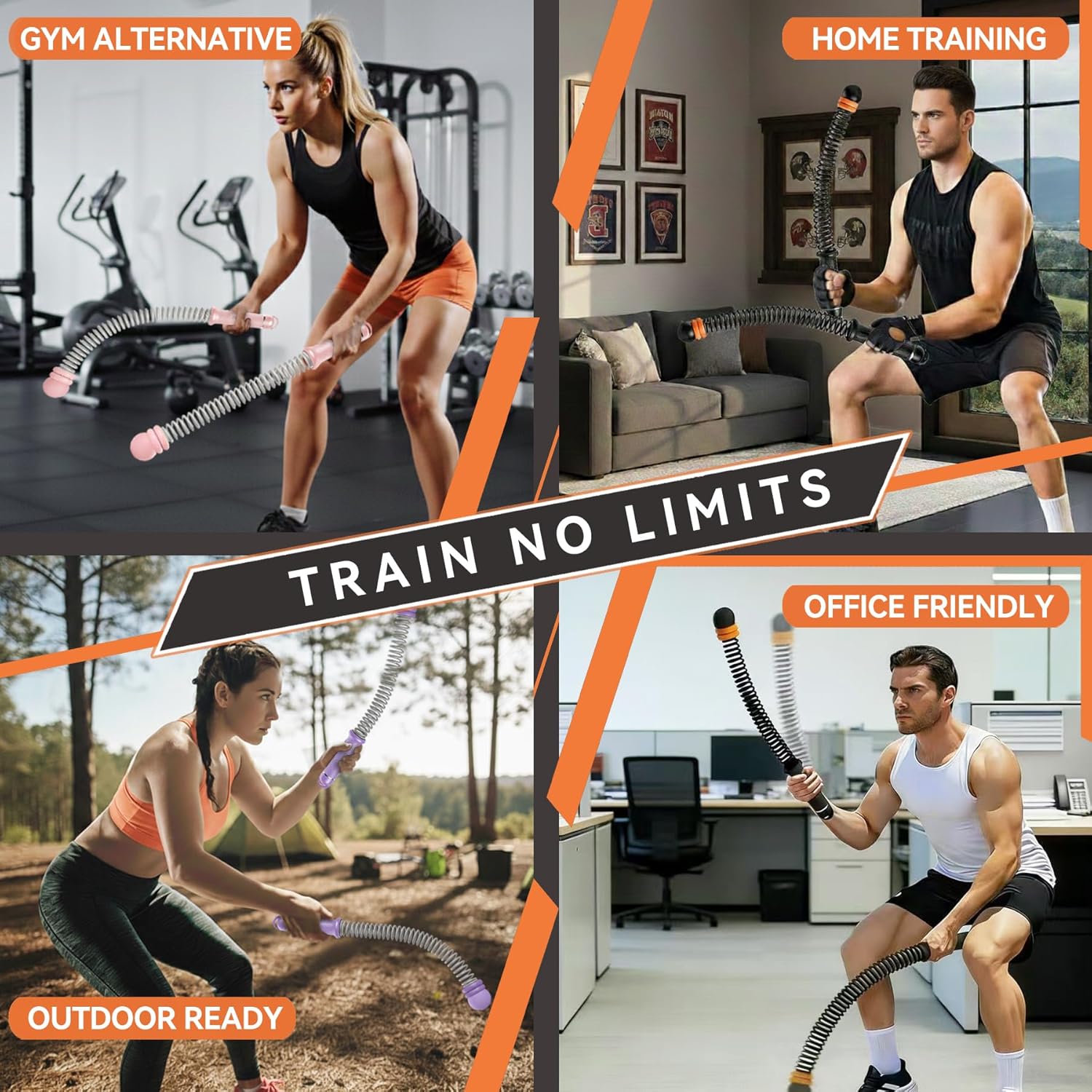 Ropeless Battle Ropes Adjustable Trainer, Cordless Weighted Exercise Equipment for Home Gym Workouts, Portable Compact Arm Strength for Men Women, Heavy Flex Rope Stick Fitness Gift