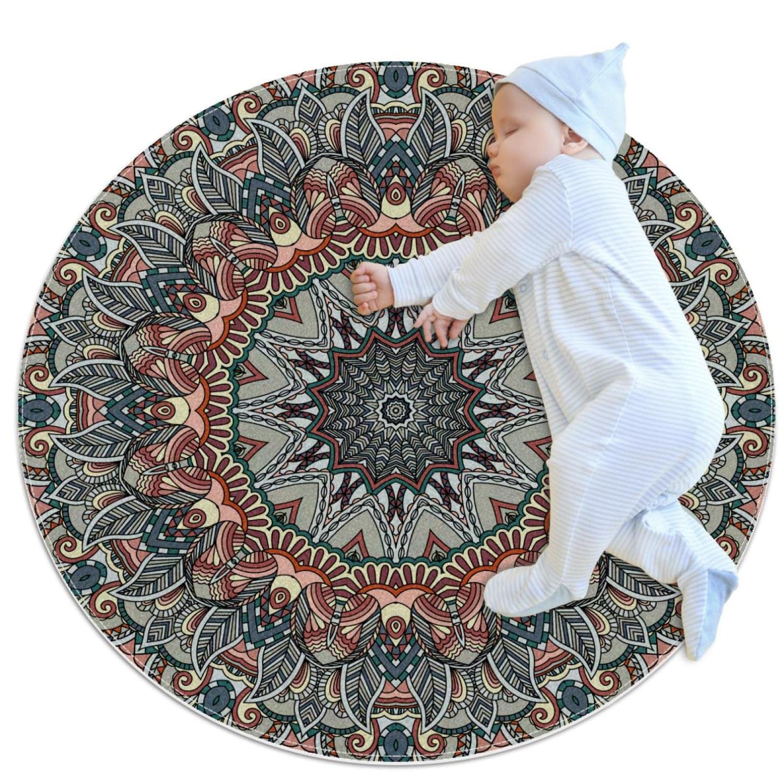Tapis de salle de bain antidérapant motif floral et paillasson de chambre rond