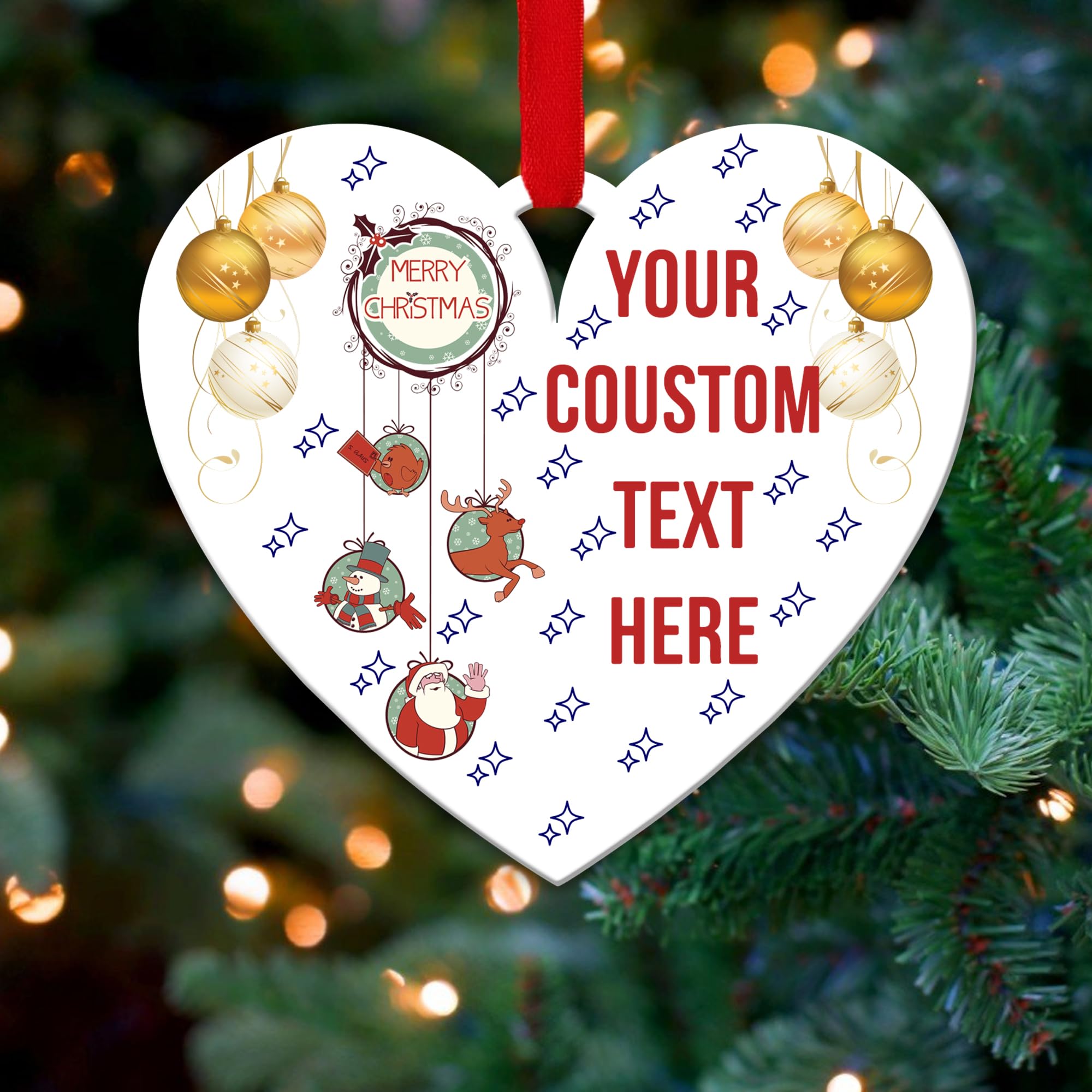 Kreatesquare Design-6 Personalised Christmas Tree Decorations Baubles With Any Custom Text | Acrylic Xmas Tree Decoration Hanging Ornaments | Personalised Bauble Gifts For Xmas Decorations