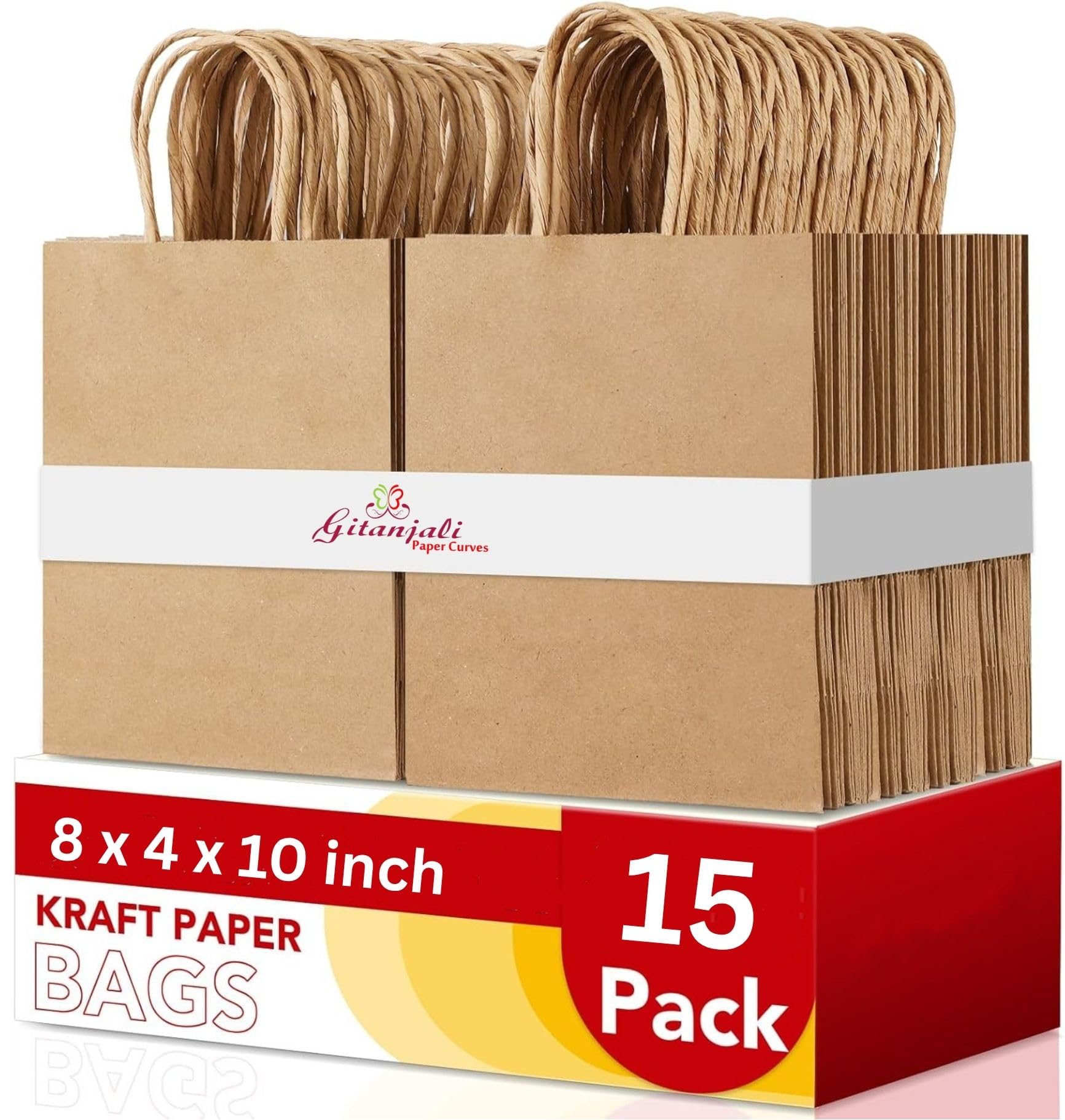 Brown Paper Bags 8"x10"x4" 15pcs - Small Shopping Paper Carry Bags - Return Gift Bags - Disposable Recycled Eco Friendly Kraft Bags - Paper Covers (15)