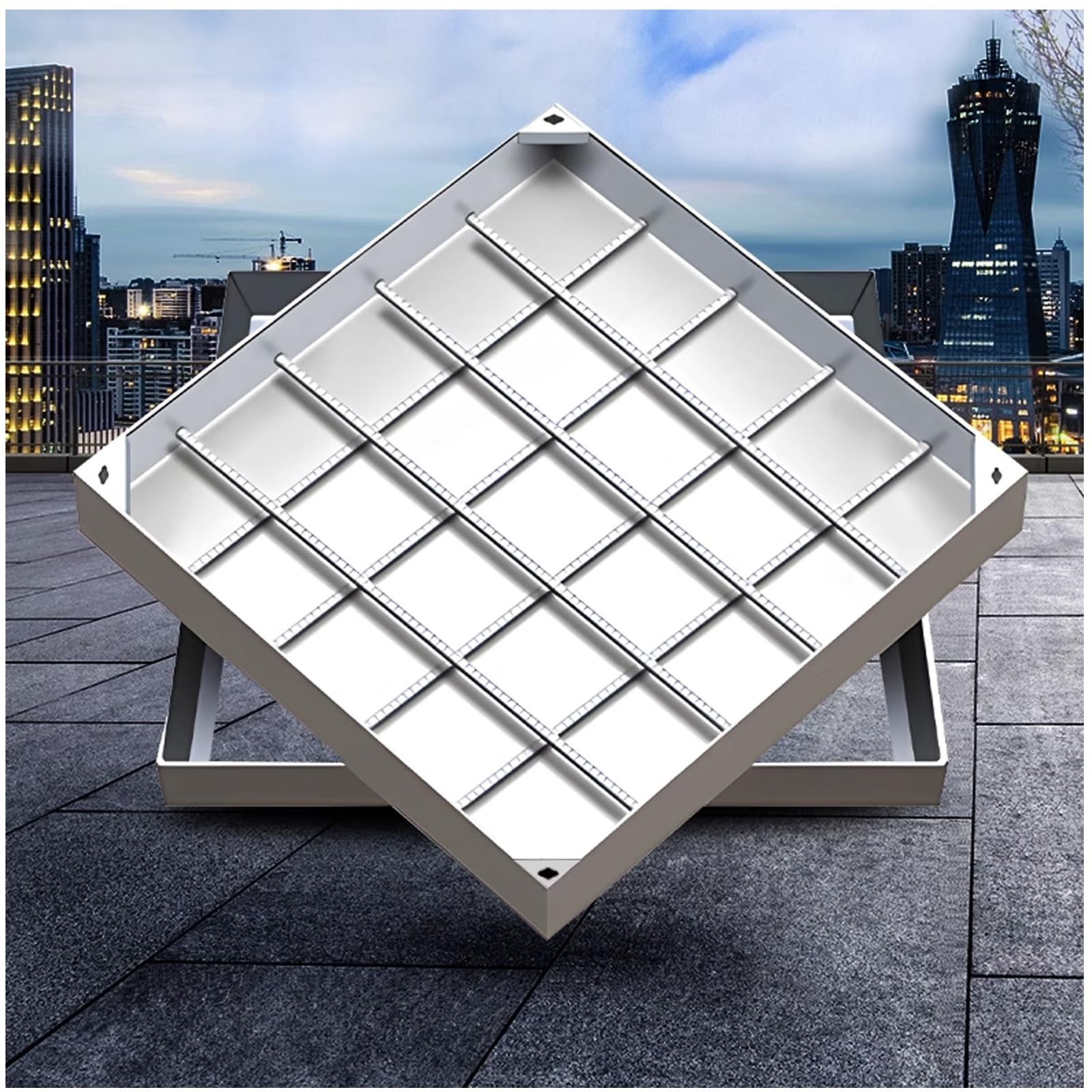 Pokrywa szamba ze stali nierdzewnej i podstawa 60 x 60 cm, trwała i bezpieczna rama do układania kostki brukowej o dużej wytrzymałości, idealna do użytku na zewnątrz.
