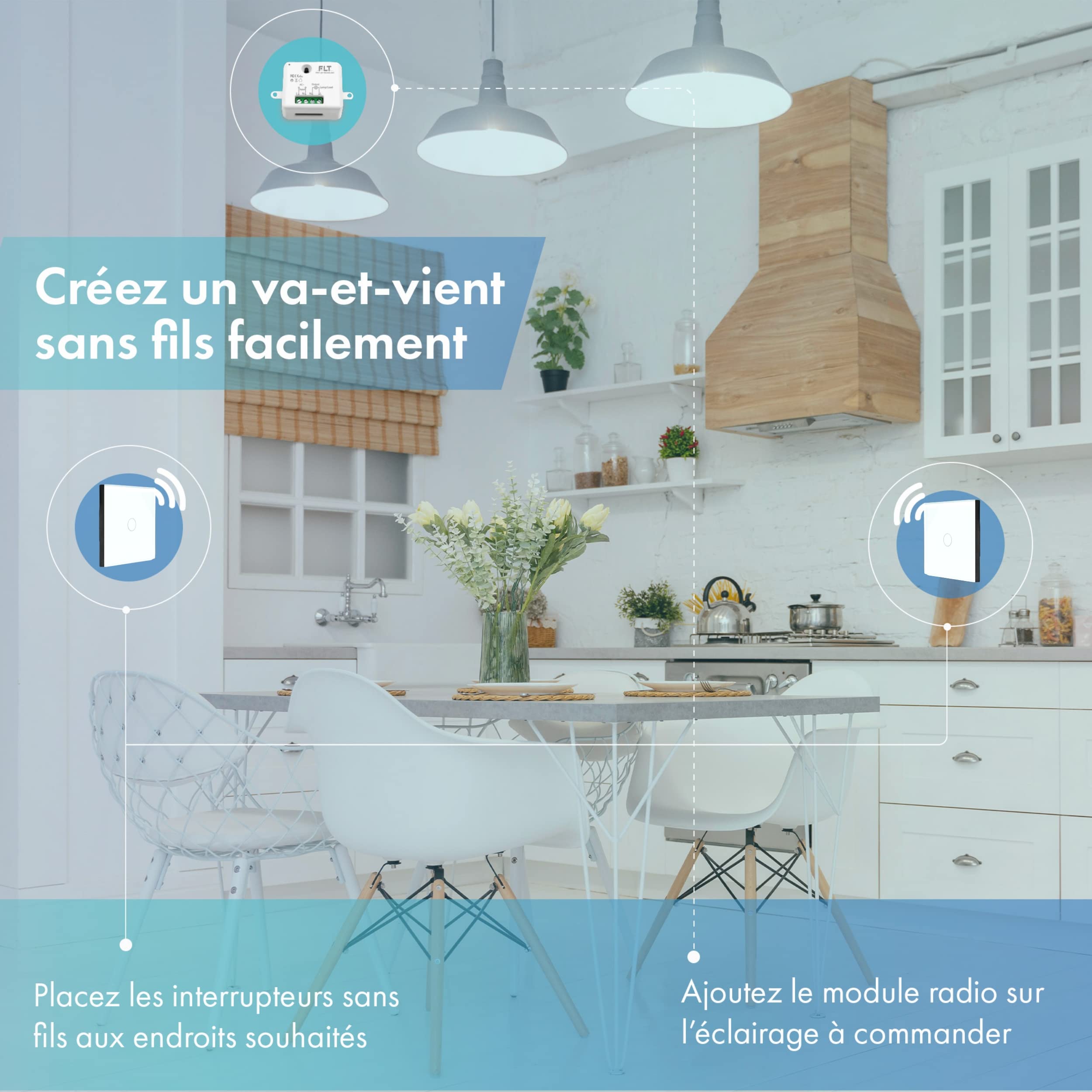 Kit interruttore senza fili - 1 telecomando a parete + 1 mini ricevitore da incasso - Va e arriva senza lavoro - Controllo remoto - Interruttore radio RF