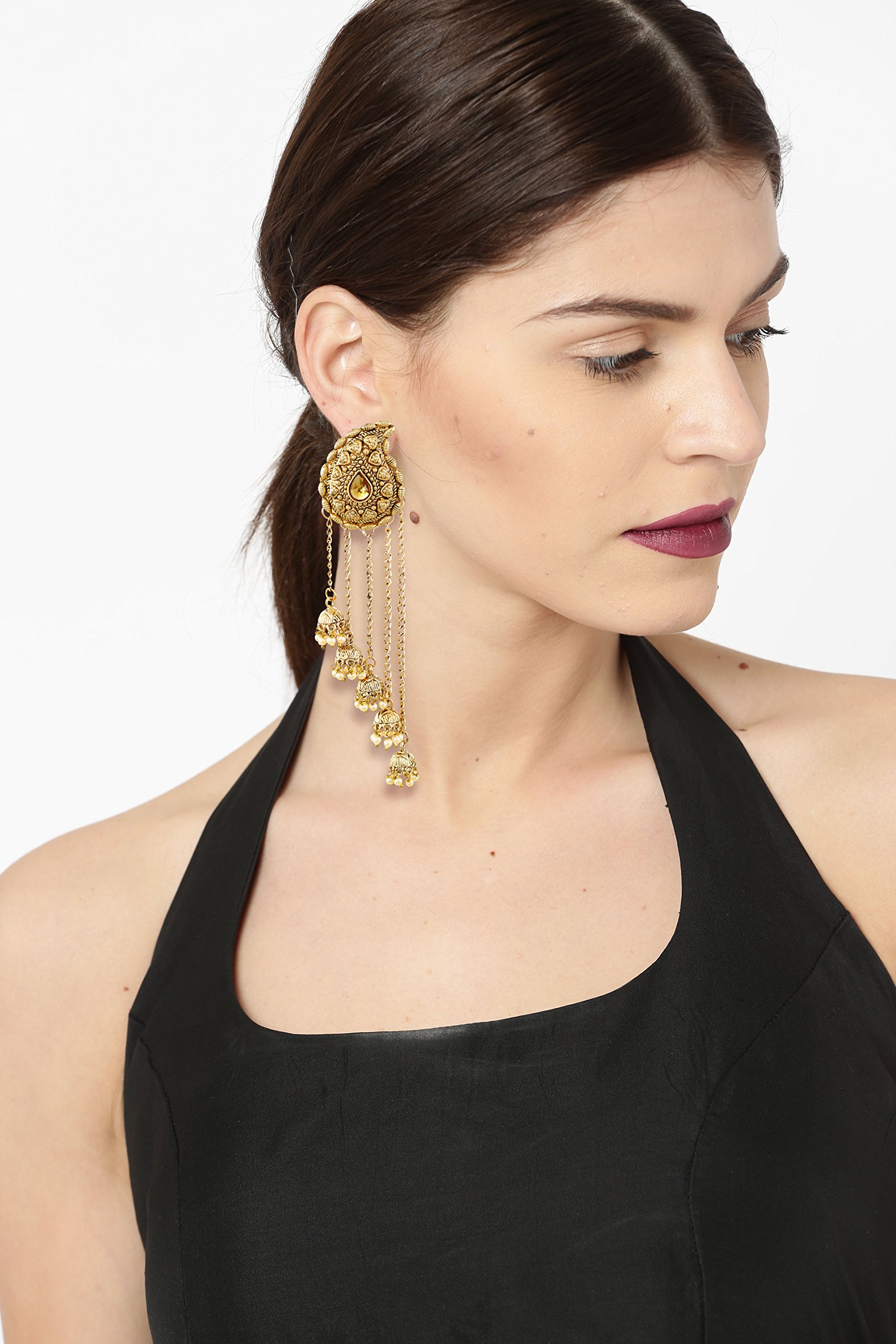 Women's Combo of Two Tassels with Dome-Shaped Jhumki Earrings