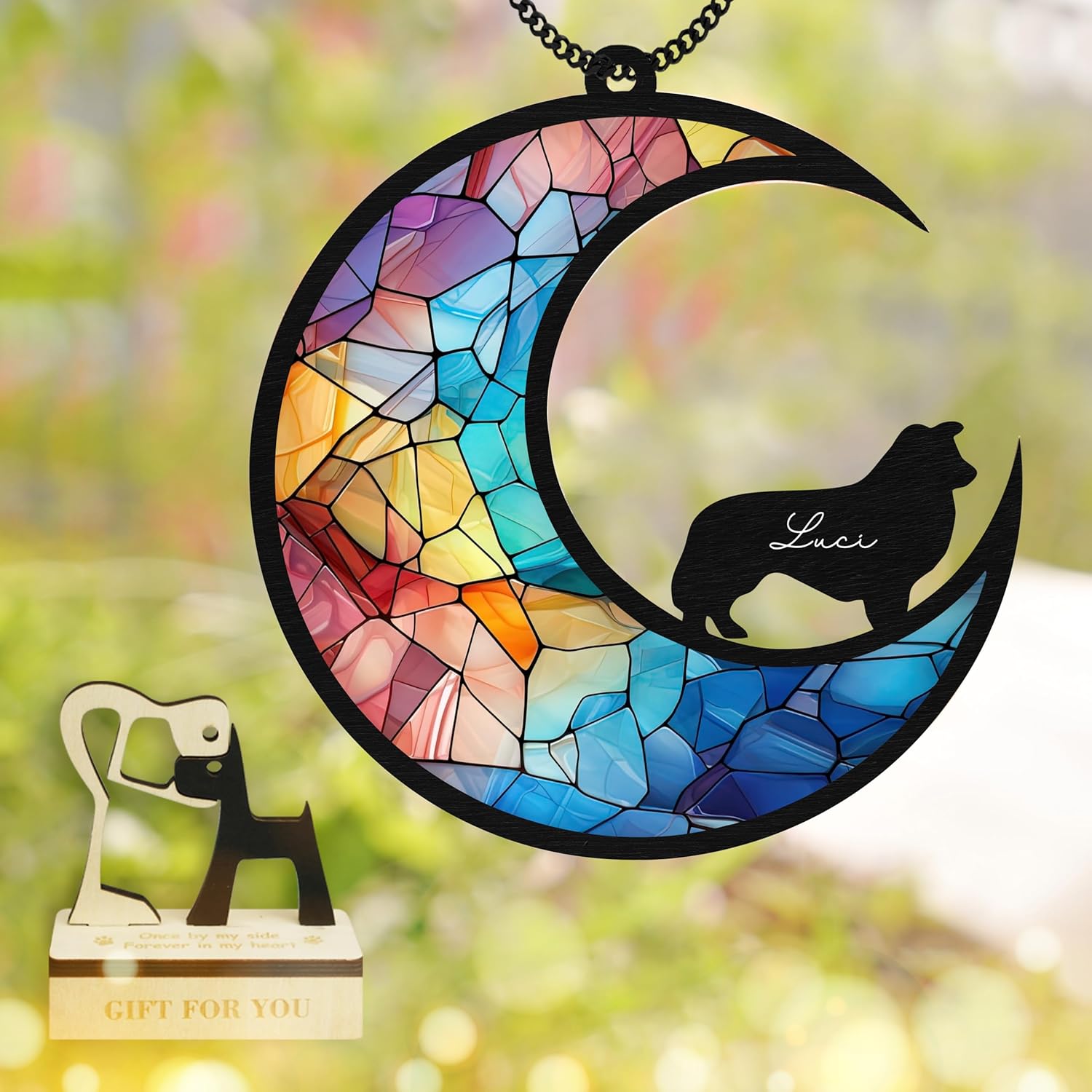 6'' Border Collie Dog Memorial Suncatcher Custom Name Dog Breeds Pet Ornament Window Car Hanging, Sympathy Gift Loss of Pet Passed Away Remembrance Gifts for Dog Lovers Home Decor SCD-B5-6-62