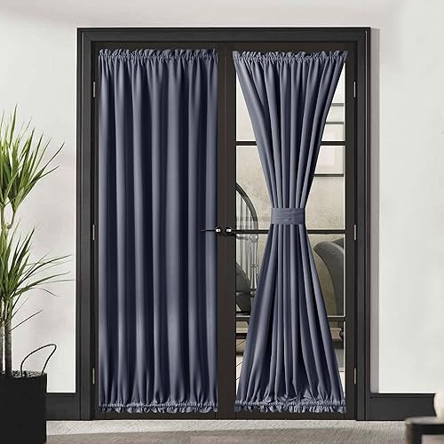 Cortina de puerta francesa para privacidad de puertas, cortina de ventana de puerta delantera azul marino, cortina con bolsillo para barra para