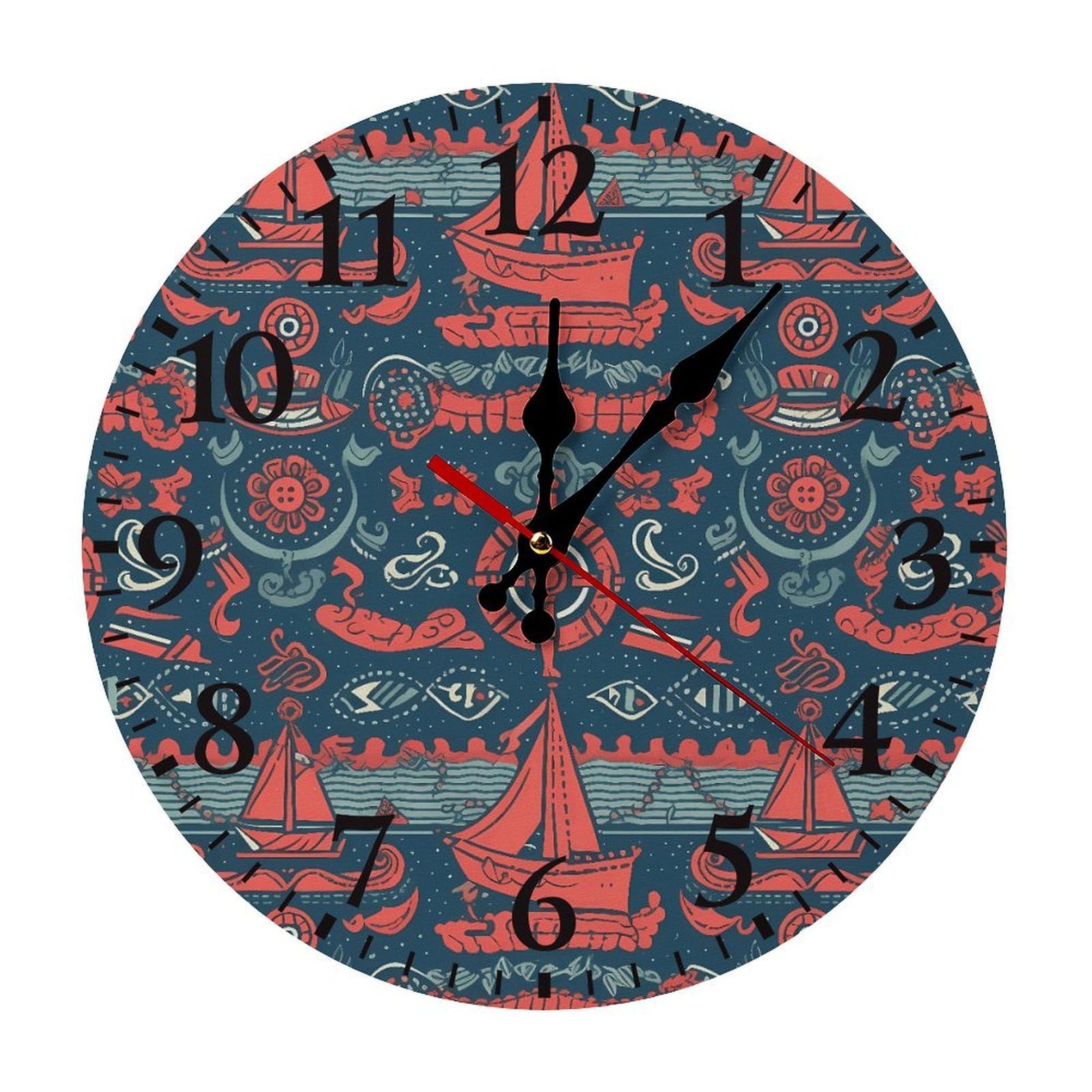 NTVOWPZO 10 Inch Wall Clock Sailboat Pattern Battery Operated Wall Clocks Silent Non-Ticking Round Wall Clock for Living Room Kitchen Home Office Wall Decorative Clock
