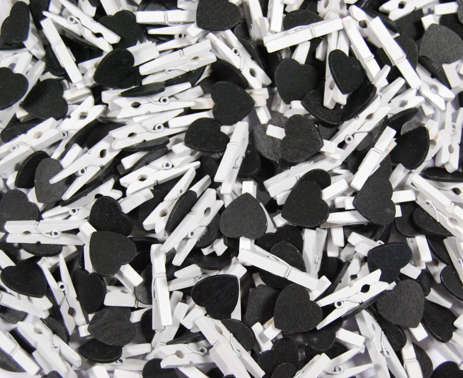 Celloexpress Black 30Mm Love Hearts On Mini White Wooden Craft Pegs - Pack Of 50
