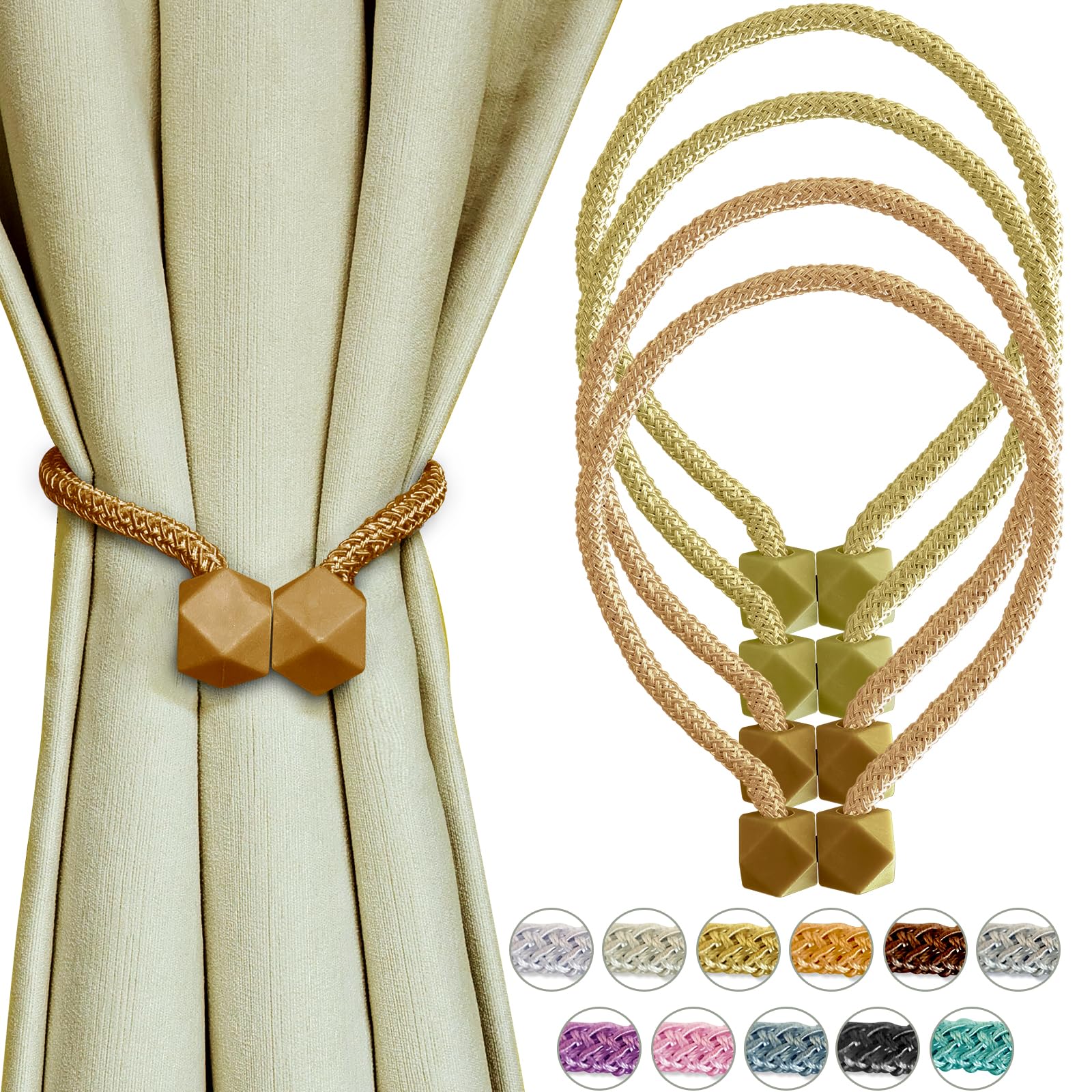 Yazikisa Magnetische Vorhang Raffhalter 4 Stück Raffhalter für Vorhänge Gardinen Halter Seil Drapierte Magneten Europäischen Stil Kinderzimmer Wohnzimmer Dekoration Gelb Orange