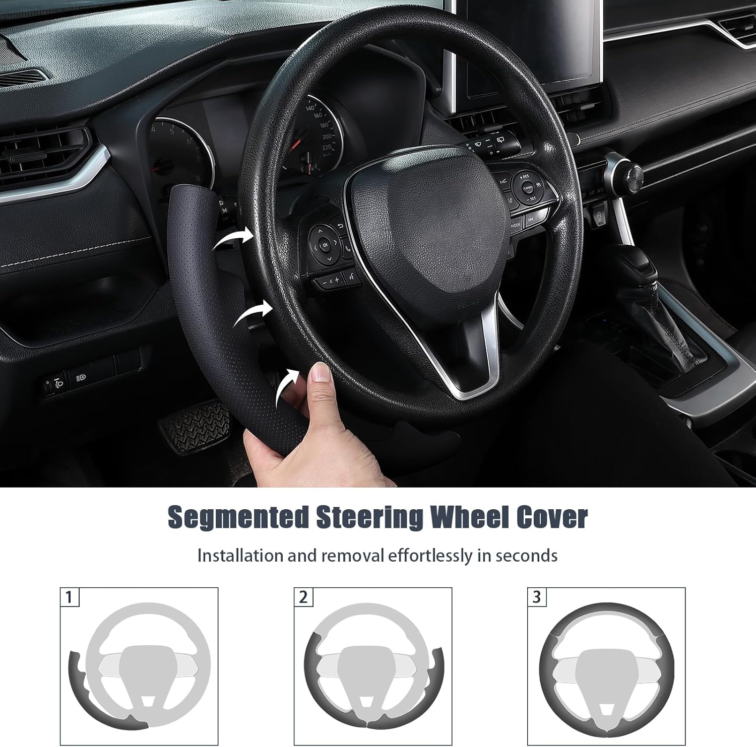 Aimato Customized Steering Wheel Cover for Toyota Camry 2018-2024/RAV4 2019-2025/Corolla 2020-2025/Avalon 2019-2022/Venza 2021-2024 Thin,Anti-Slip,Scratch-Resistant Exclusive Car Accessory for Toyota