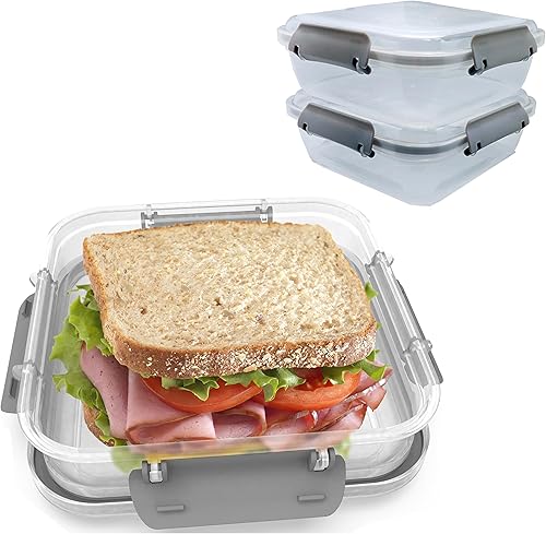 Biosmart Contenedor para sándwich 1 paquete reutilizable, sin BPA, almacenamiento de alimentos de plástico con cierre a presión, recipiente para