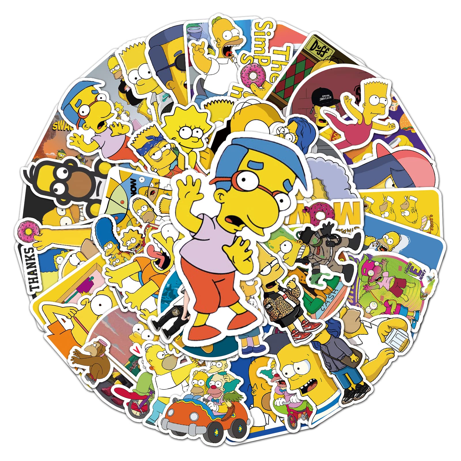 GRACIOUS MART 50pcs Cool Random Cartoon Vinyl Skateboard Stickers for Laptop Guitar Travel Case Water Bottle Car Luggage Bike Sticker Waterproof Graffiti Gift for Teens Girls Kids (Yellow Simpson)