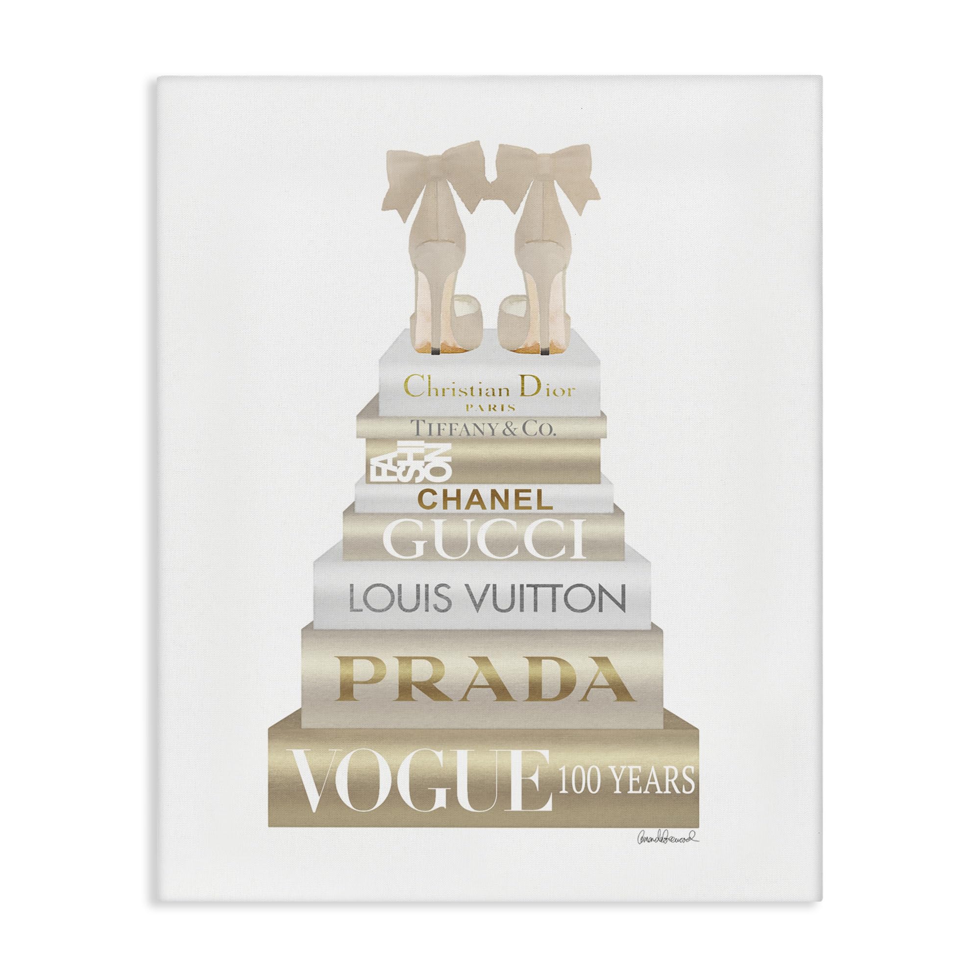Cream Bow Heels Glam Bookstack, 24 x 30 Inch Canvas Wall Art
