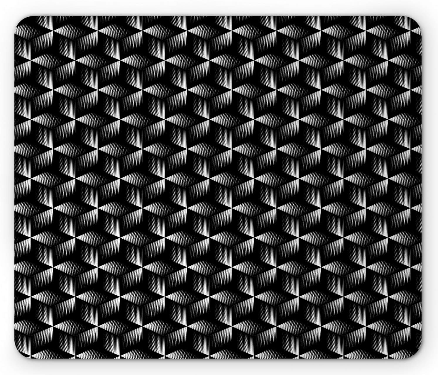 Lunarable Optical Illusion Mouse Pad, Illusive Abstract Ornament in Contrasting Colors Op Art Themed Print, Rectangle Non-Slip Rubber Mousepad, Standard Size, Black and White