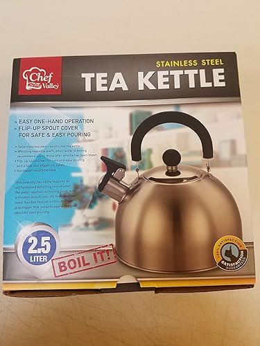 Hervidor de té clásico silbante 100% acero inoxidable con mango Stay Cool de 2.5 cuartos de galón, ideal para el hogar, oficina o dormitorio