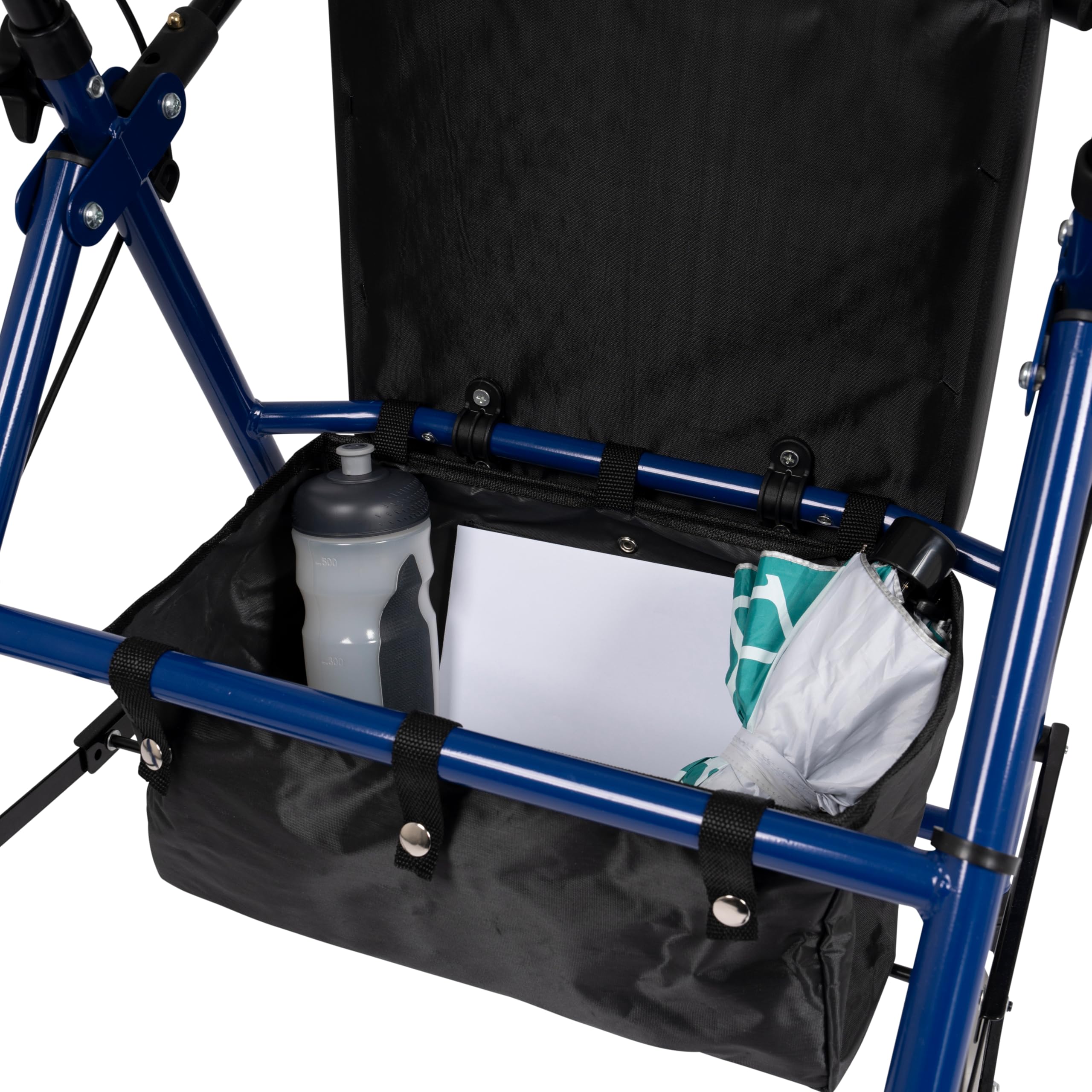 Andador plegable ligero - Incluye bandeja y cesta - Fácil de plegar para colocar en el maletero, para viajar, altura ajustable (Azul)