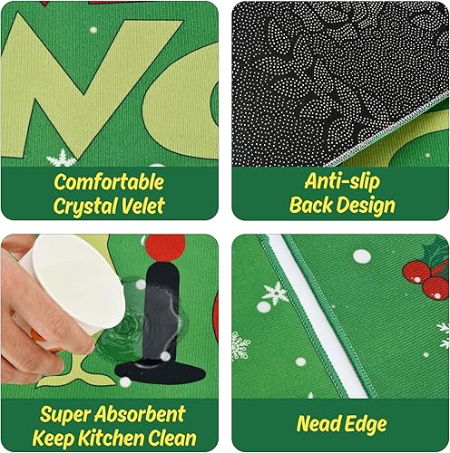 Miniatura 5 de Juego de 2 alfombras de cocina de Navidad, decoración de cocina, antifatiga, antideslizantes, lavables, para decoración del piso de la cocina del