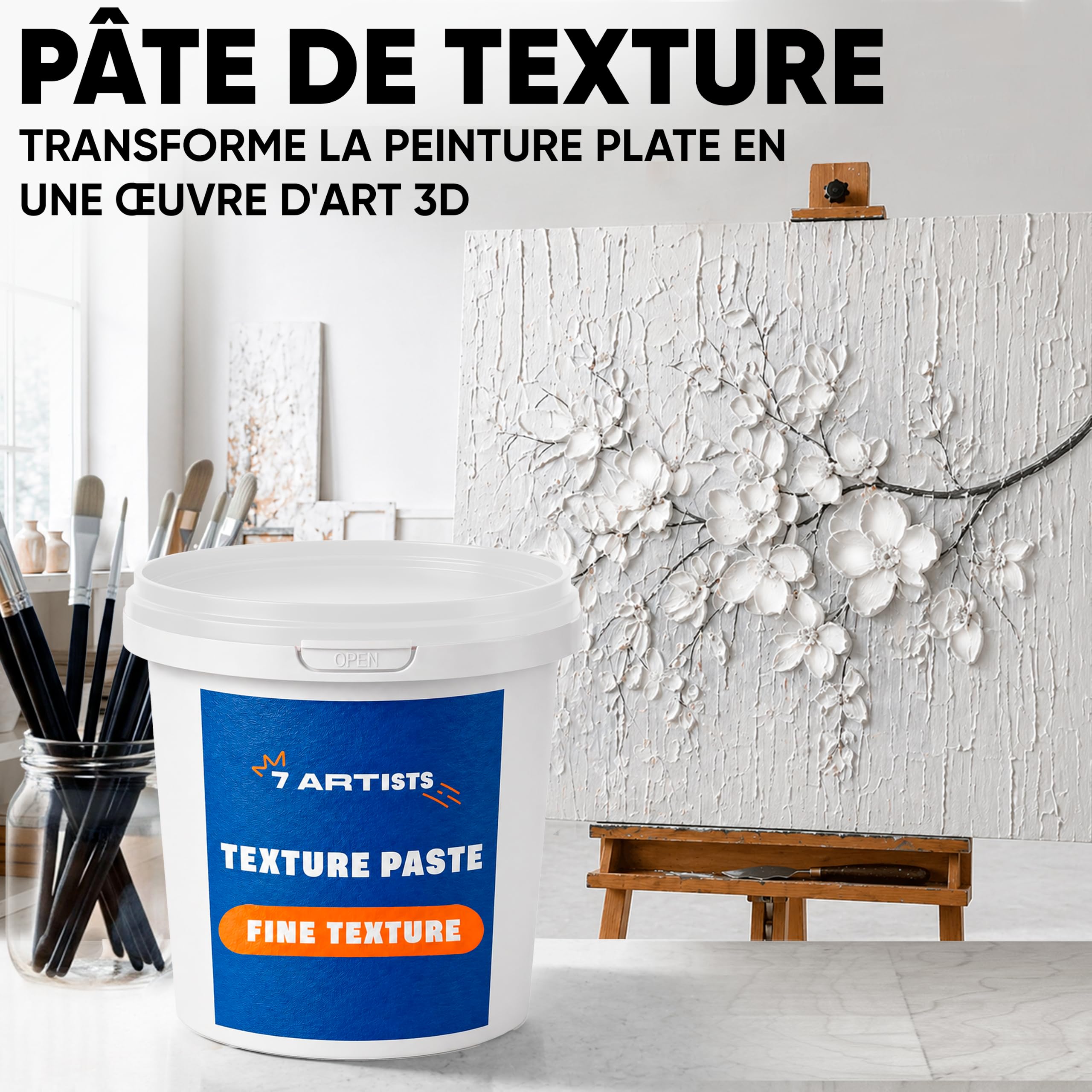 Texture Paste Acrylique 500 ml Fine – Modeling Paste Acrylique Blanc pour Toile | Pate Structure pour Peinture et Tableaux Texturés