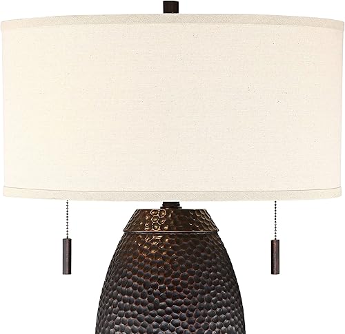 Miniatura 8 de Franklin Iron Works Noah - Juego de 2 lámparas de mesa de 31 pulgadas de alto con diseño rústico de misión occidental, acabado de bronce martillado