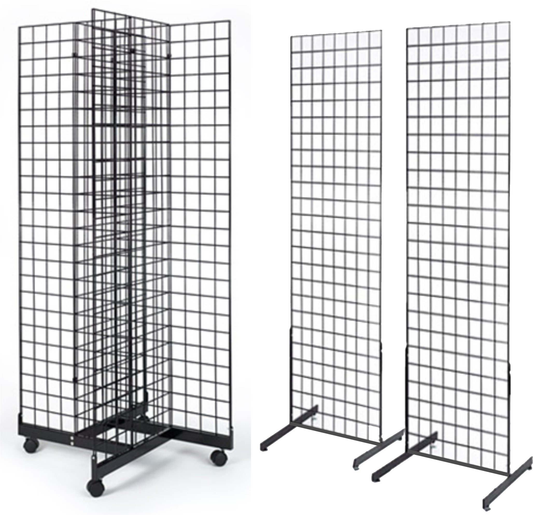 2' x 6' Grid Wall Panel 4-Sided Floorstanding Display Fixture with Rolling Base Plus 2x) 24