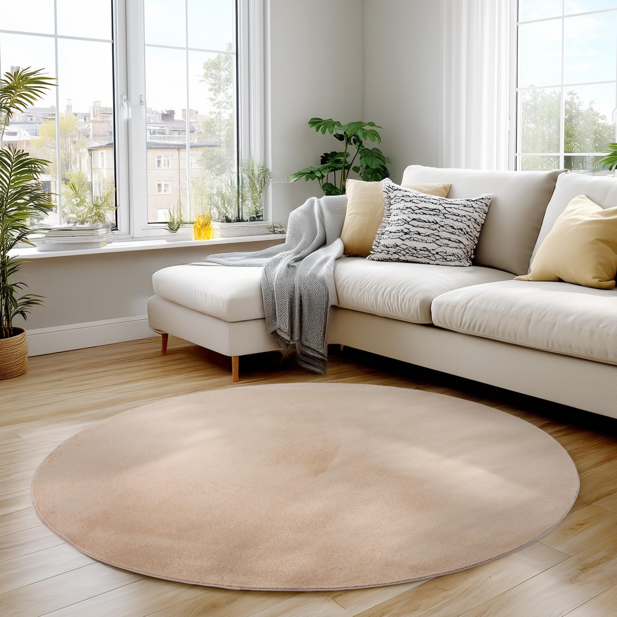 Carpettex Teppich Kurzflor Teppich Waschbar, rund, rutschfest & weich, modernes einfarbiges Design für Wohnzimmer, Schlafzimmer, Küche & Kinderzimmer.